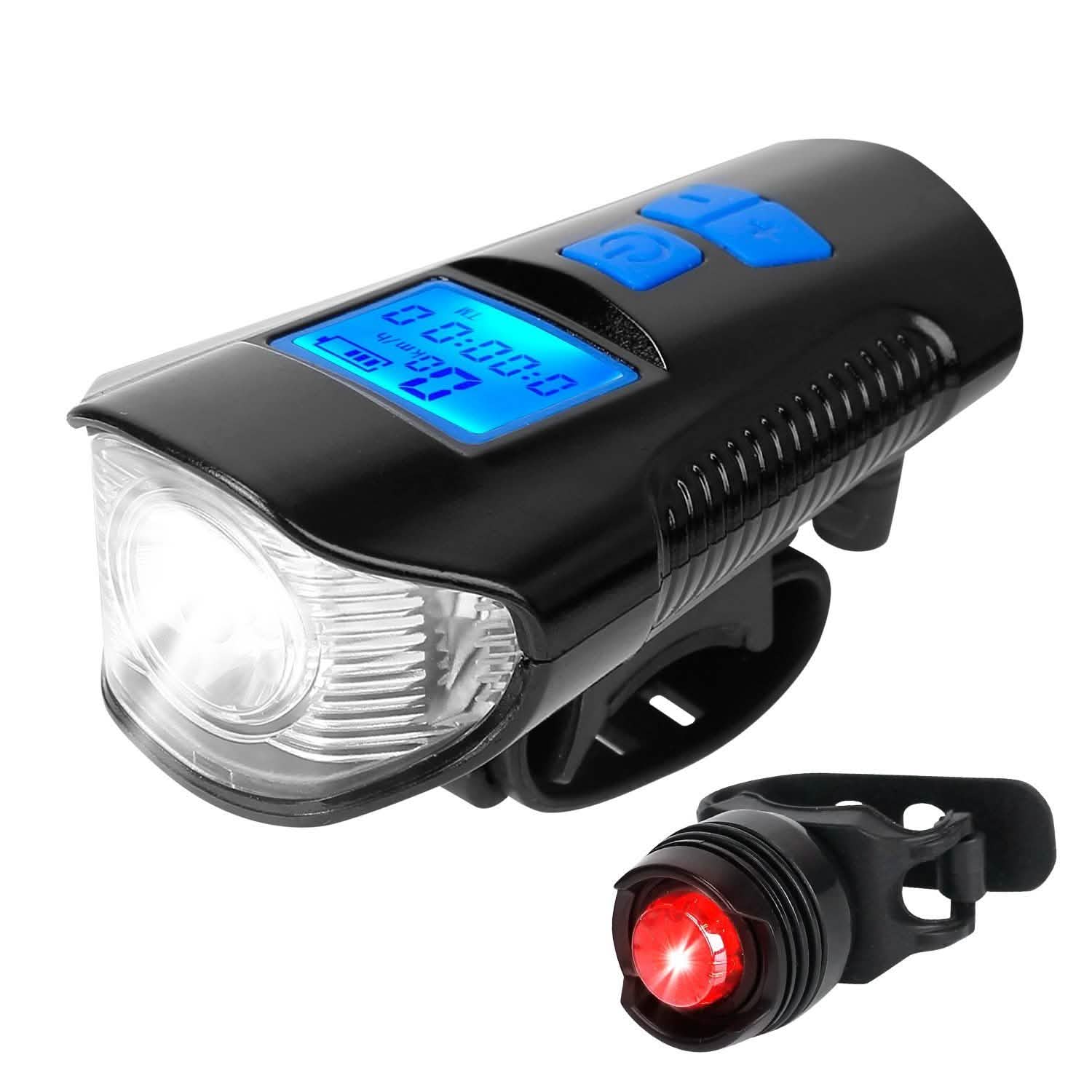 USB Rechargeable Bike Light Set with Speedometer and Odometer Outdoor Recreation - Tophatter Daily Deals