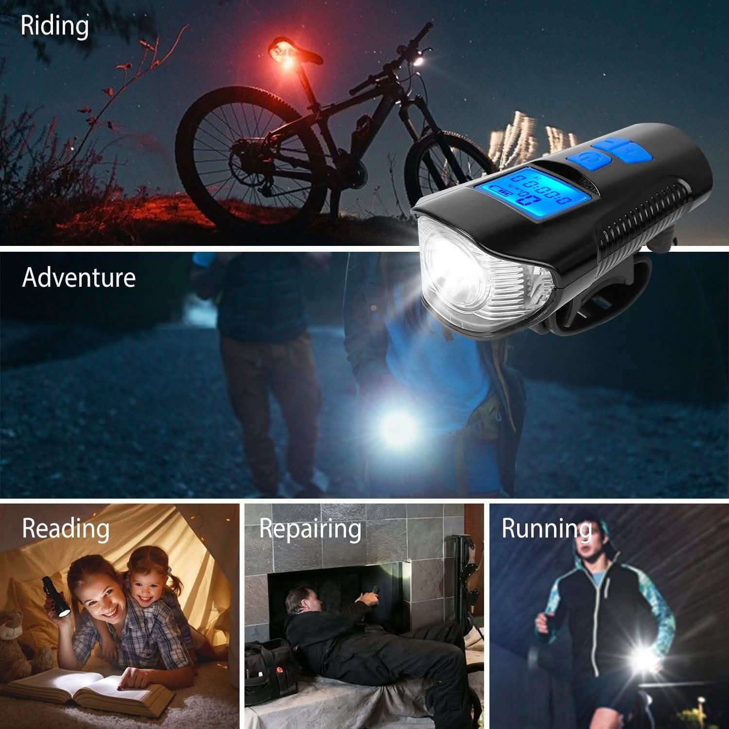 USB Rechargeable Bike Light Set with Speedometer and Odometer Outdoor Recreation - Tophatter Daily Deals