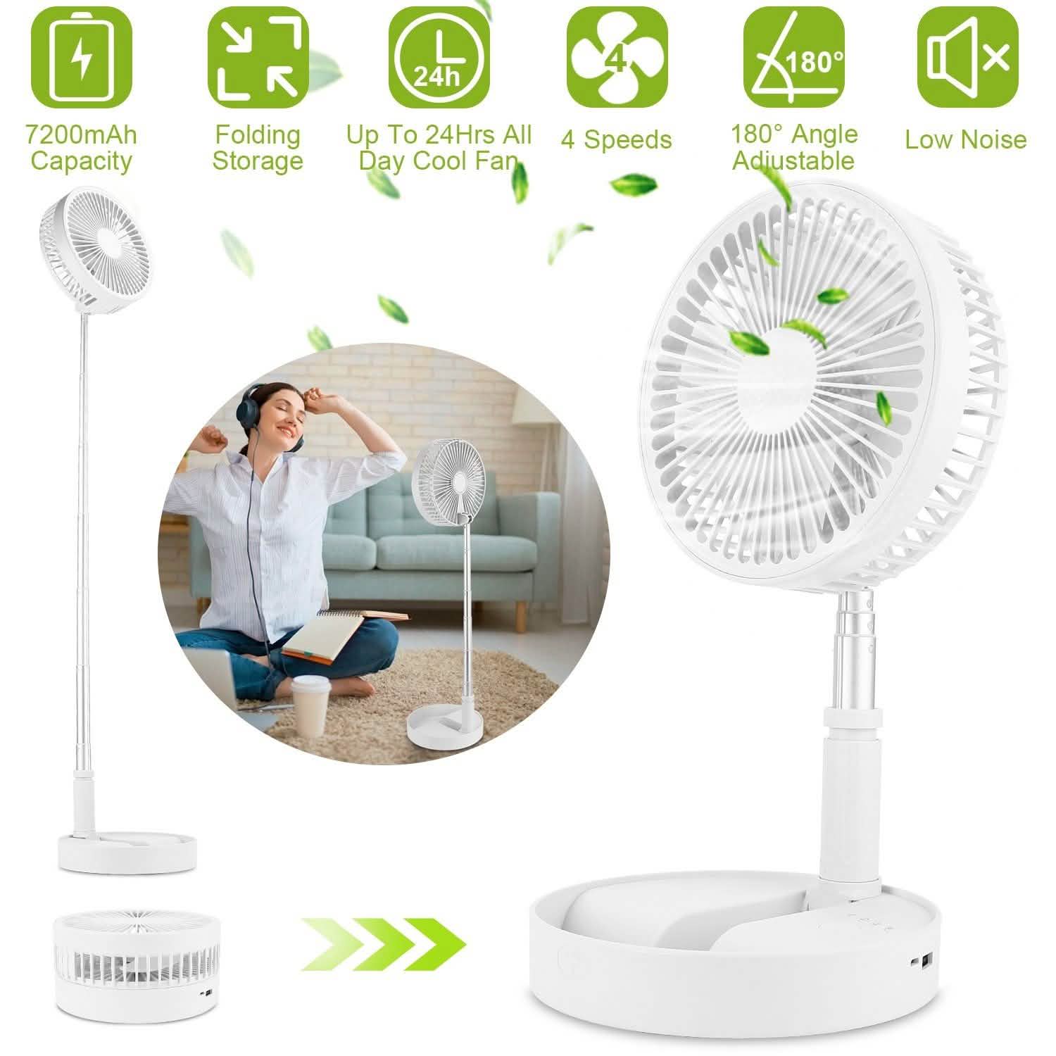 USB Rechargeable Portable Folding Desk Table Fan Household Appliances - Tophatter Daily Deals