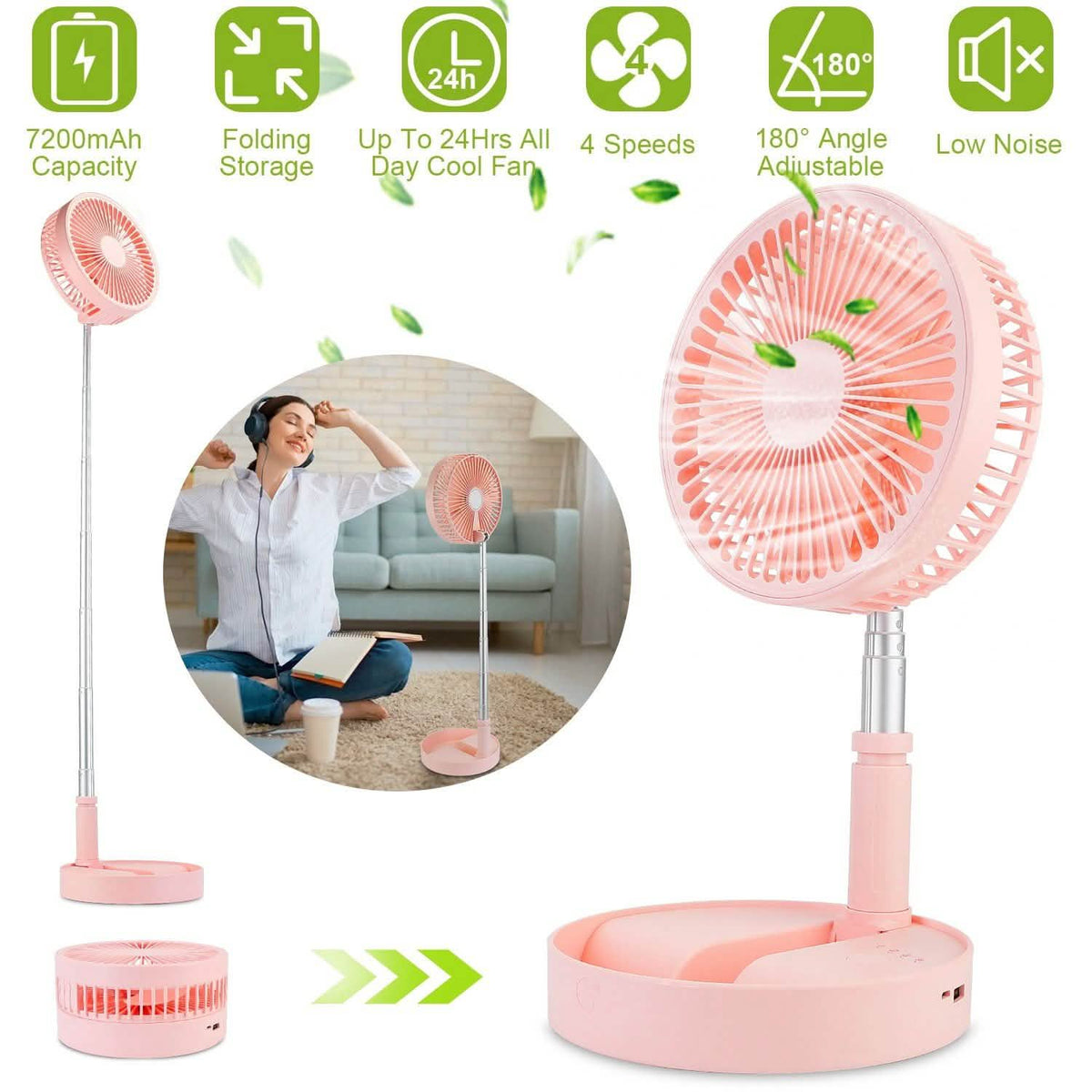 USB Rechargeable Portable Folding Desk Table Fan Household Appliances - Tophatter Daily Deals