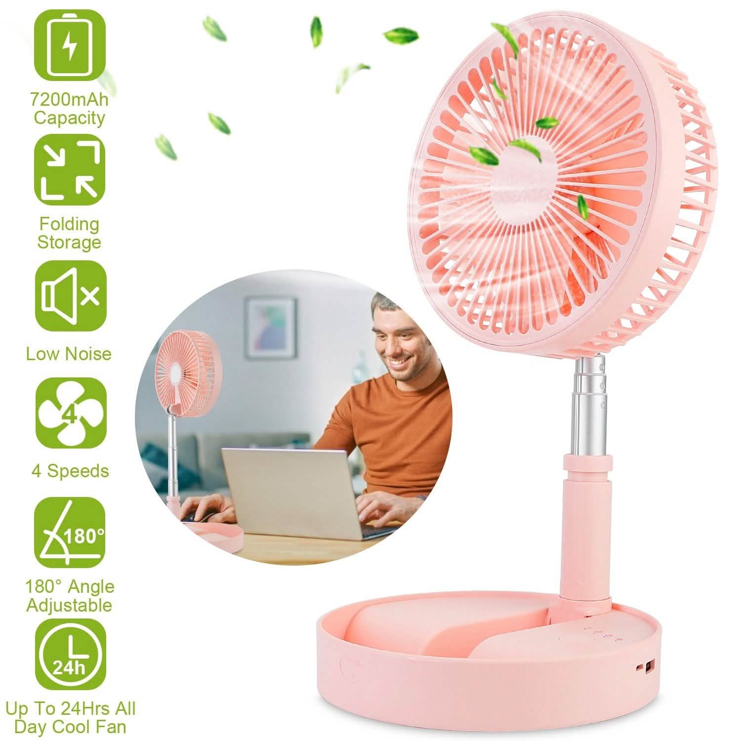 USB Rechargeable Portable Folding Desk Table Fan Household Appliances - Tophatter Daily Deals