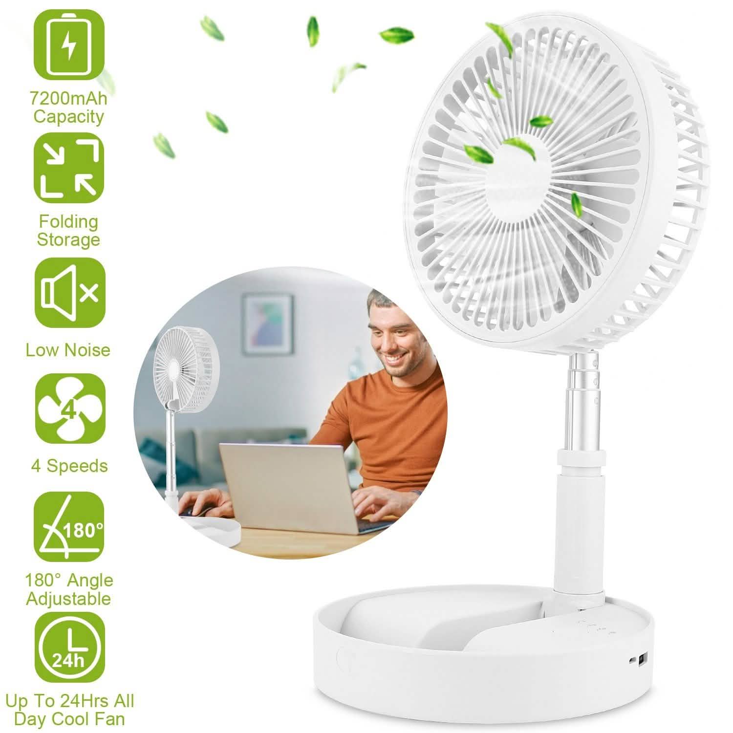 USB Rechargeable Portable Folding Desk Table Fan Household Appliances - Tophatter Daily Deals