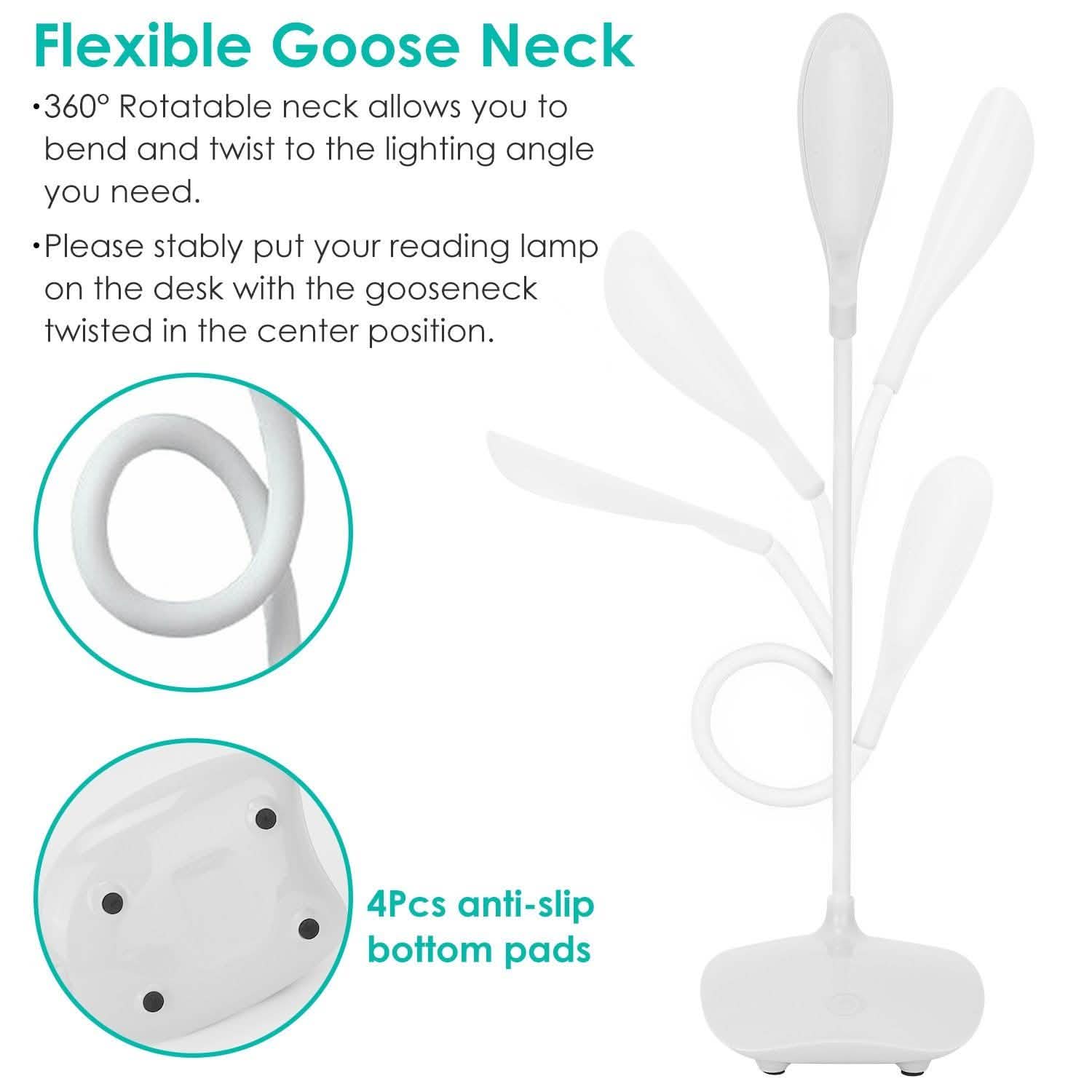 USB Rechargeable Table Lamp Dimmable LED Flexible Gooseneck Desk Light Indoor Lighting - Tophatter Daily Deals