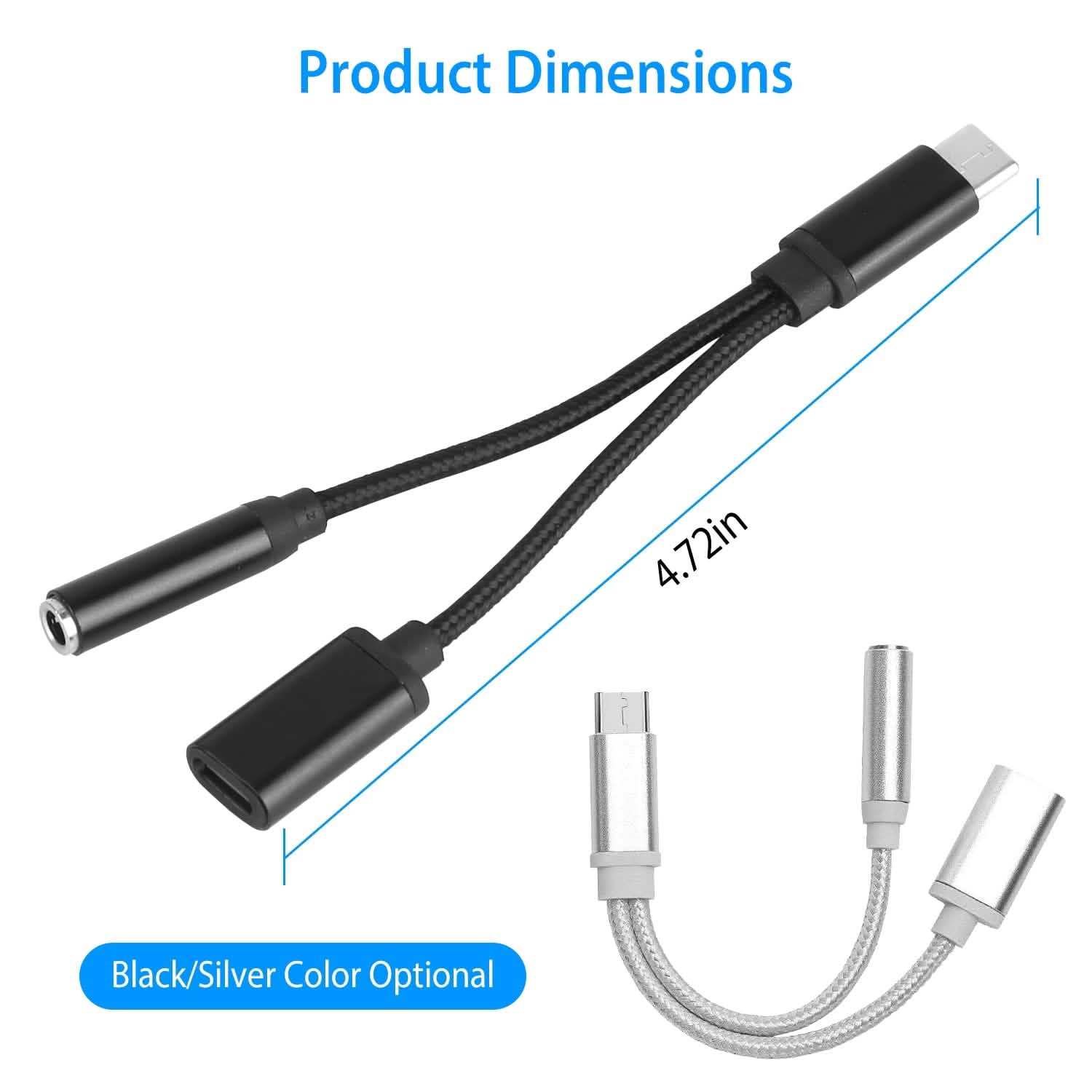 USB Type-C to 3.5mm Aux Audio Charging Adapter Braided Headphone Jack Splitter Cable Mobile Accessories - Tophatter Daily Deals