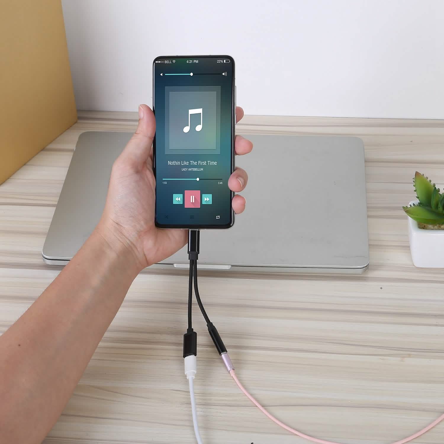 USB Type-C to 3.5mm Aux Audio Charging Adapter Braided Headphone Jack Splitter Cable Mobile Accessories - Tophatter Daily Deals