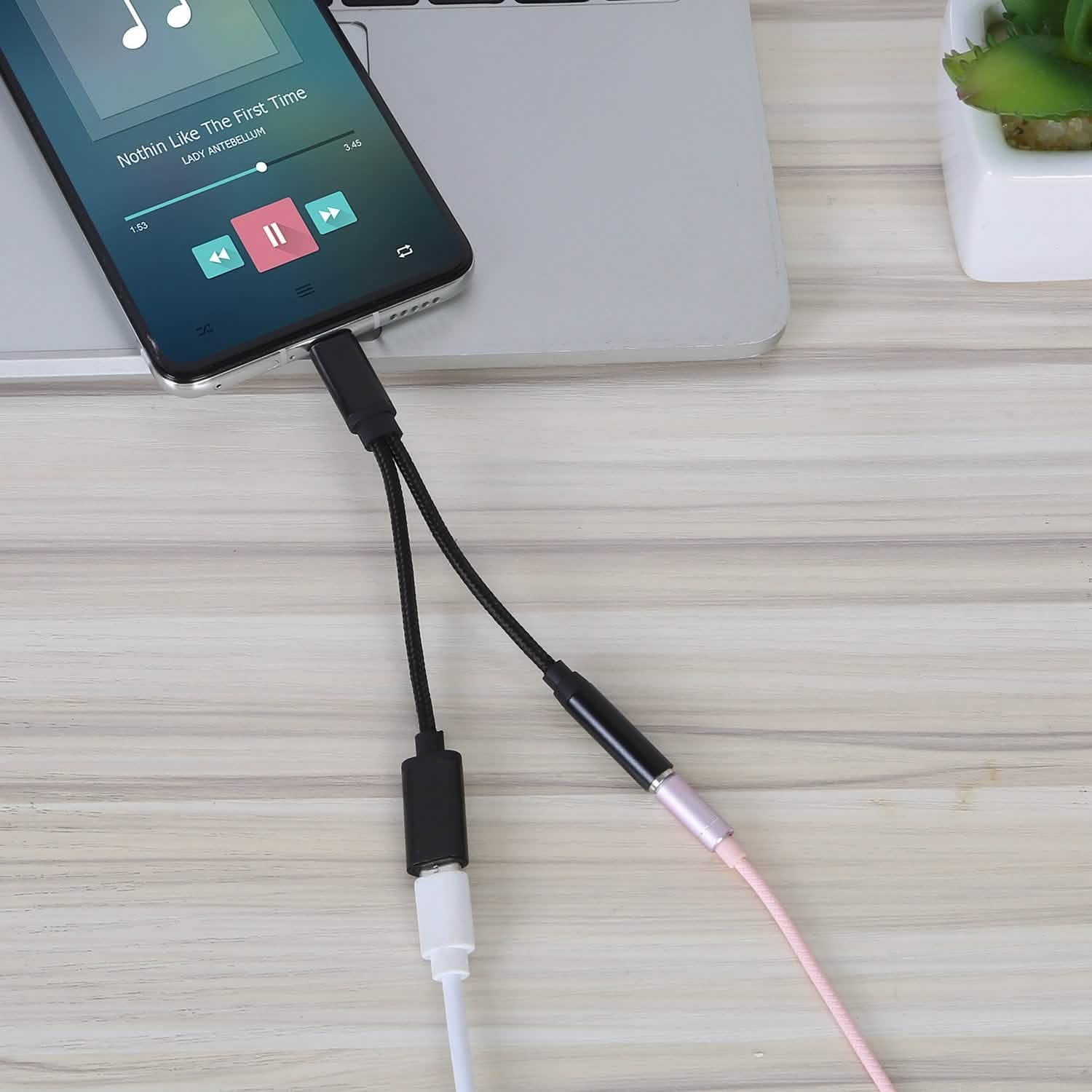 USB Type-C to 3.5mm Aux Audio Charging Adapter Braided Headphone Jack Splitter Cable Mobile Accessories - Tophatter Daily Deals