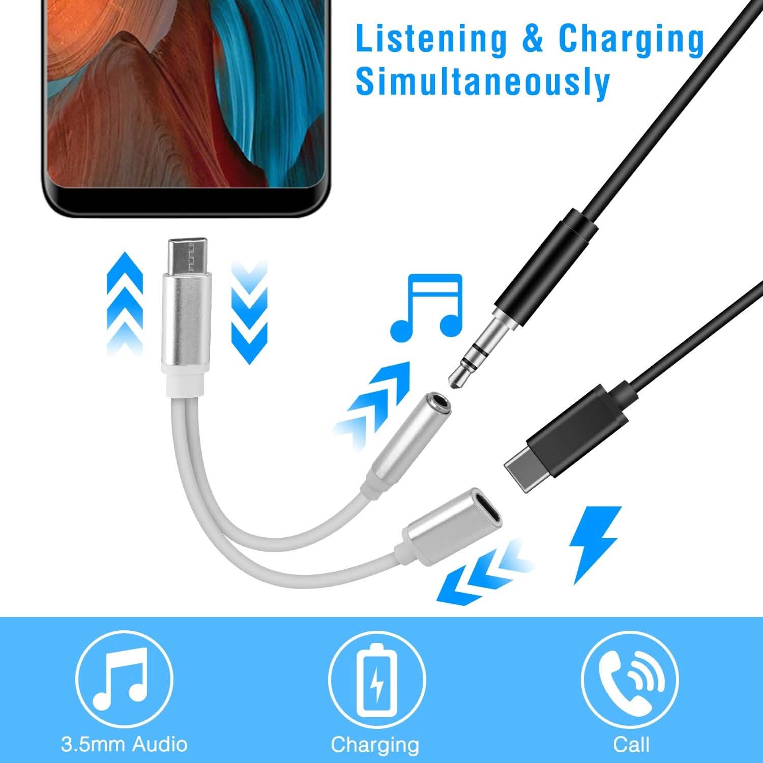 USB Type C to 3.5MM Aux Audio Charging Adapter Mobile Accessories - Tophatter Daily Deals