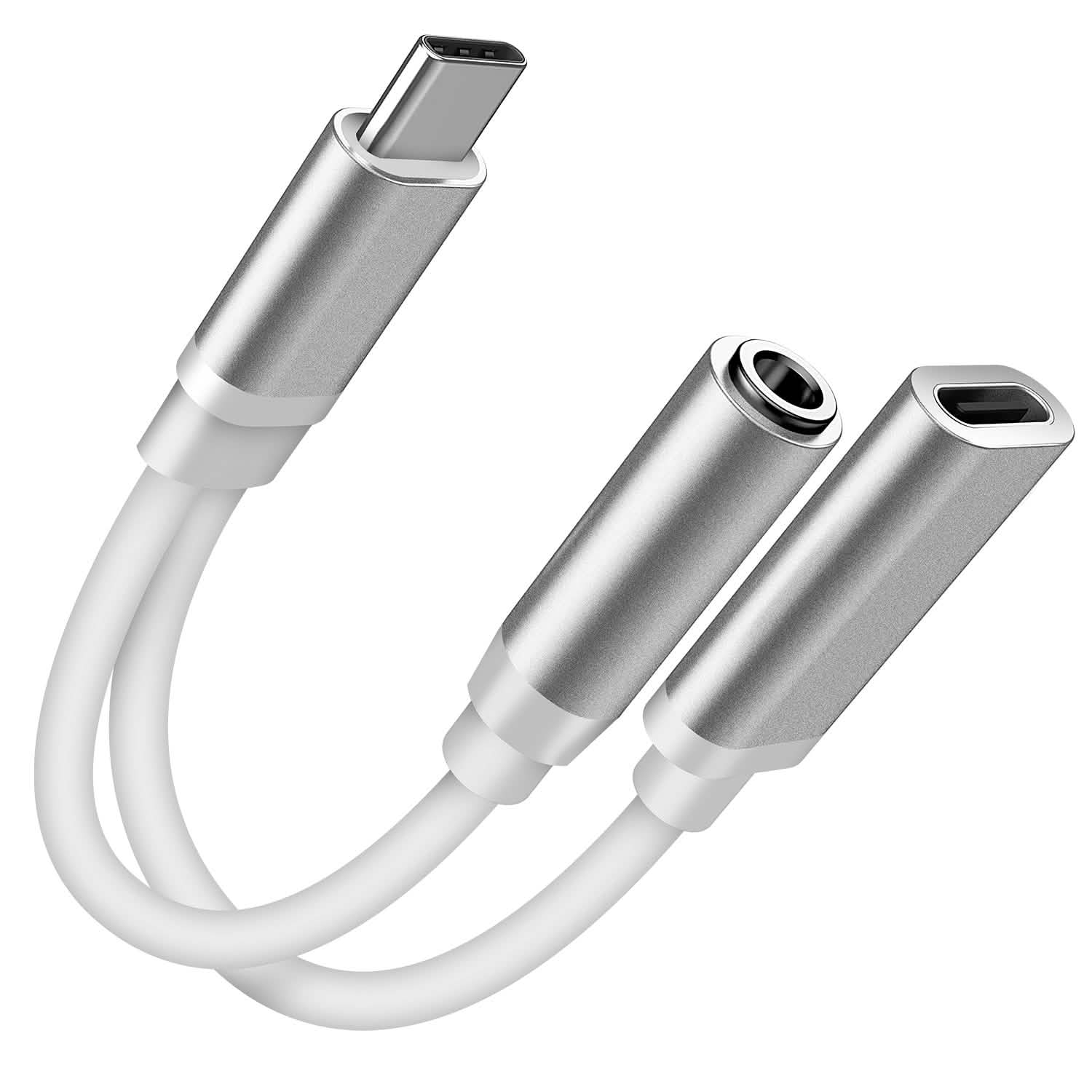 USB Type C to 3.5MM Aux Audio Charging Adapter Silver Mobile Accessories - Tophatter Daily Deals