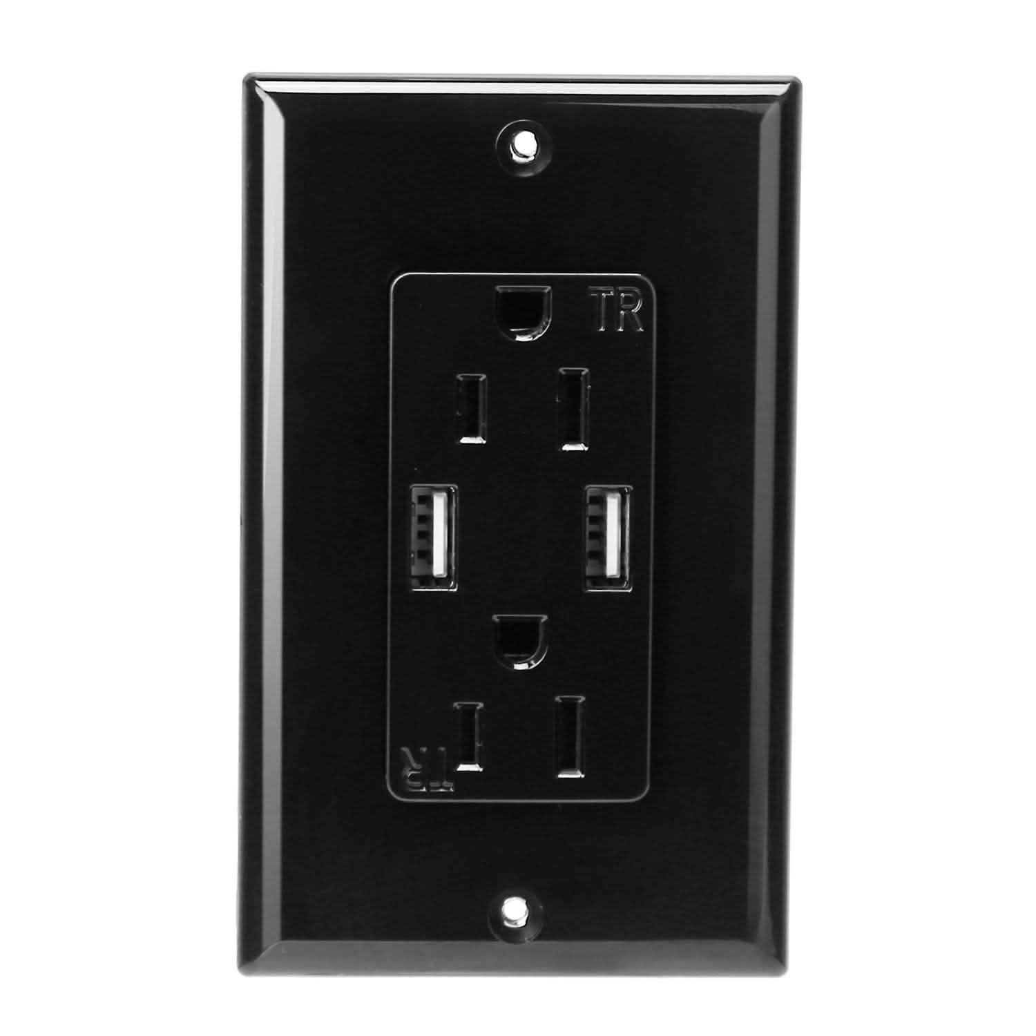 USB Wall Outlet Dual 2.4A USB Wall Charger Black Batteries & Power Accessories - Tophatter Daily Deals