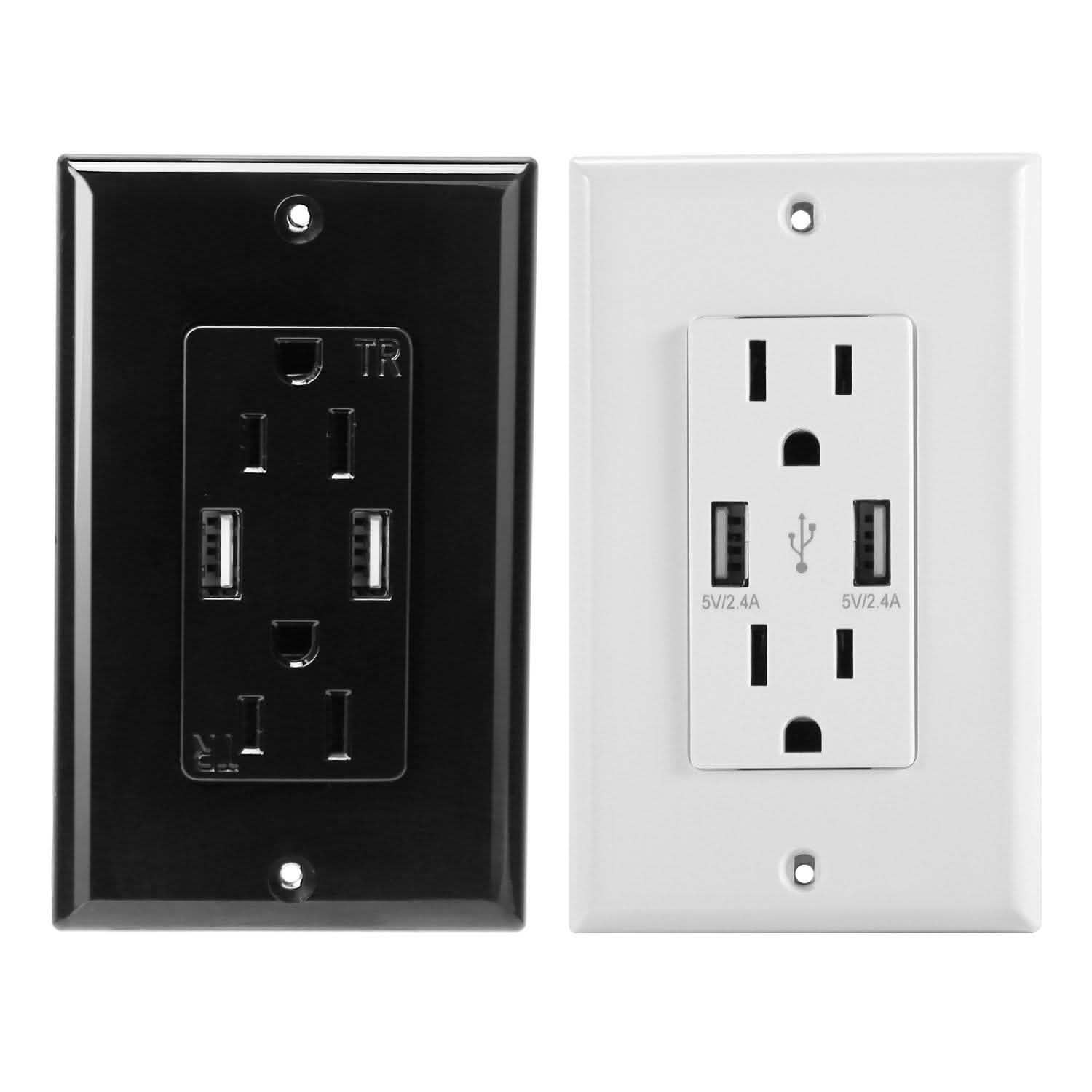 USB Wall Outlet Dual 2.4A USB Wall Charger Batteries & Power Accessories - Tophatter Daily Deals