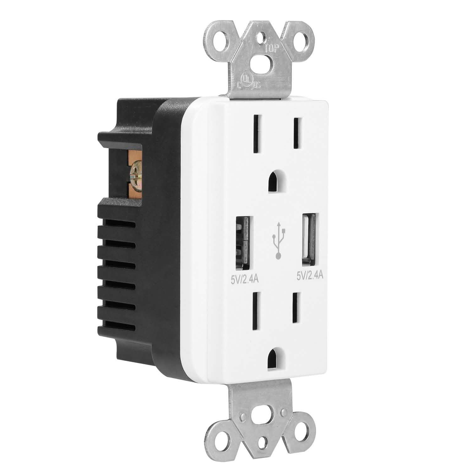 USB Wall Outlet Dual 2.4A USB Wall Charger Batteries & Power Accessories - Tophatter Daily Deals