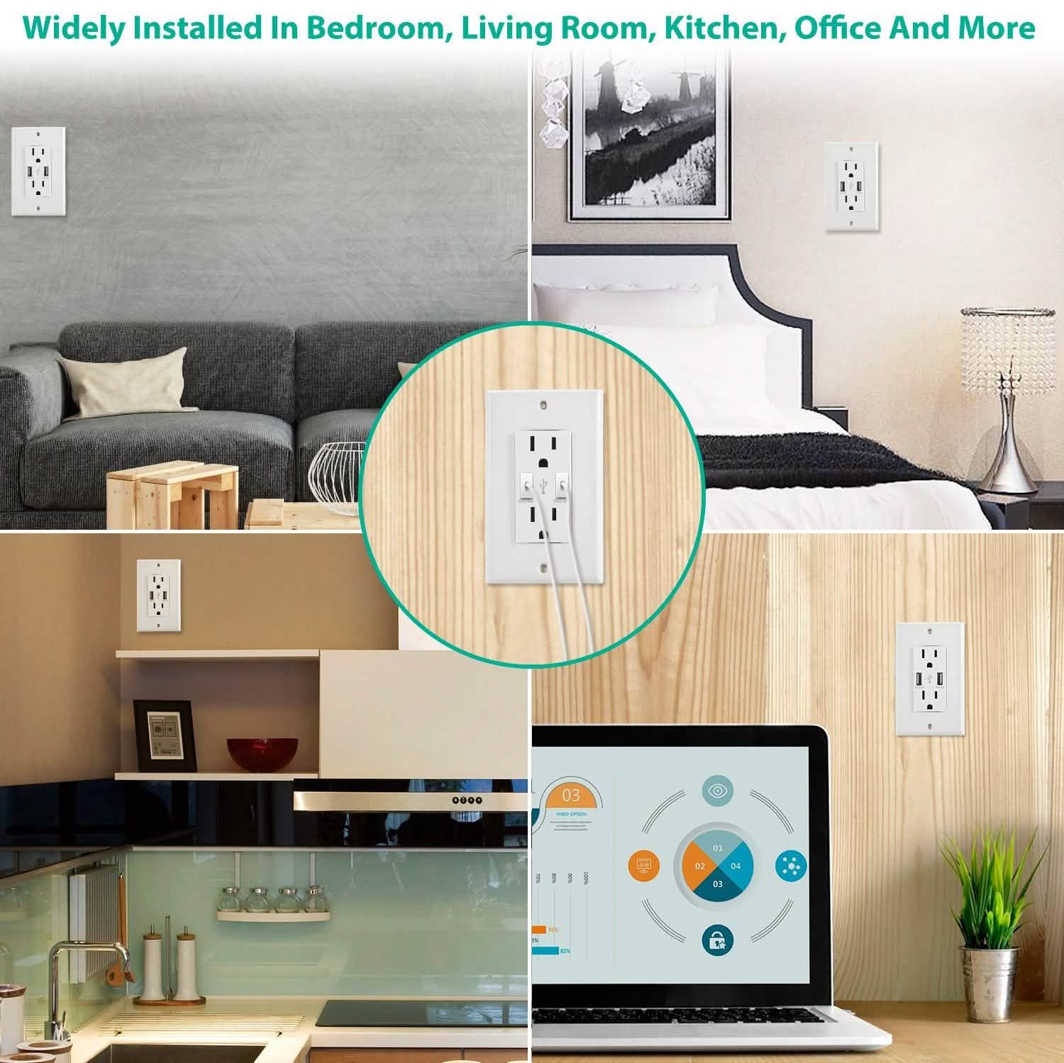 USB Wall Outlet Dual 2.4A USB Wall Charger Batteries & Power Accessories - Tophatter Daily Deals