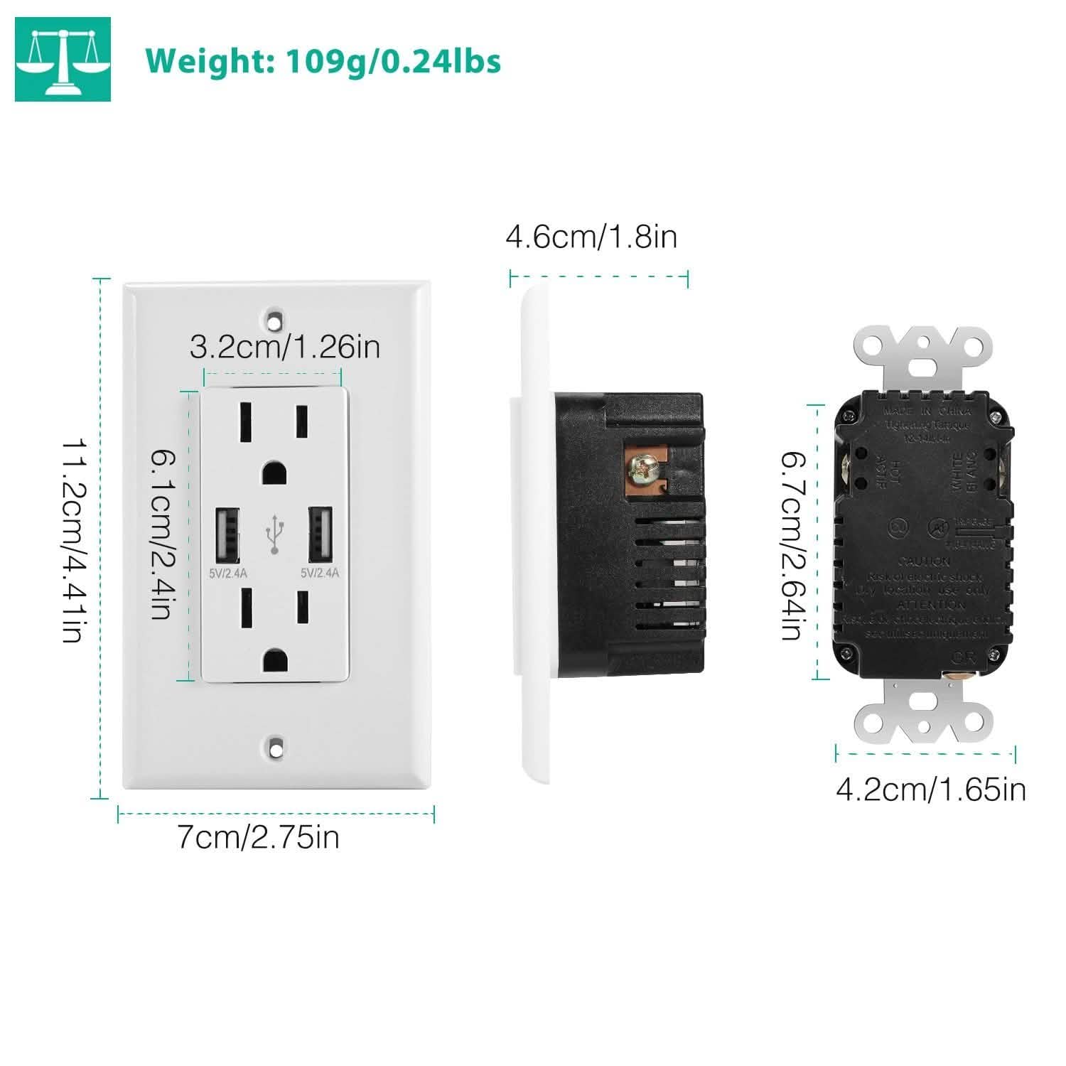 USB Wall Outlet Dual 2.4A USB Wall Charger Batteries & Power Accessories - Tophatter Daily Deals