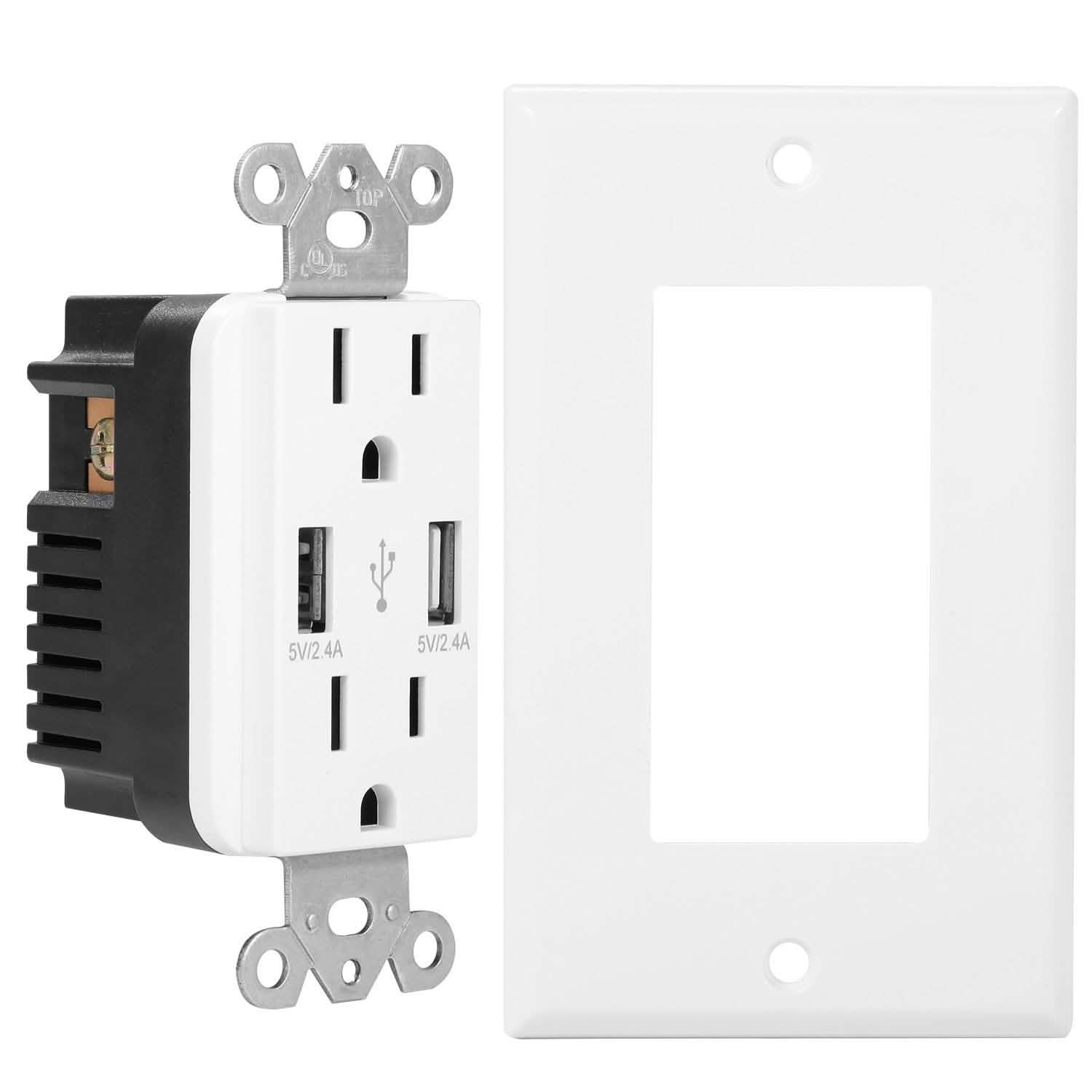 USB Wall Outlet Dual 2.4A USB Wall Charger Batteries & Power Accessories - Tophatter Daily Deals