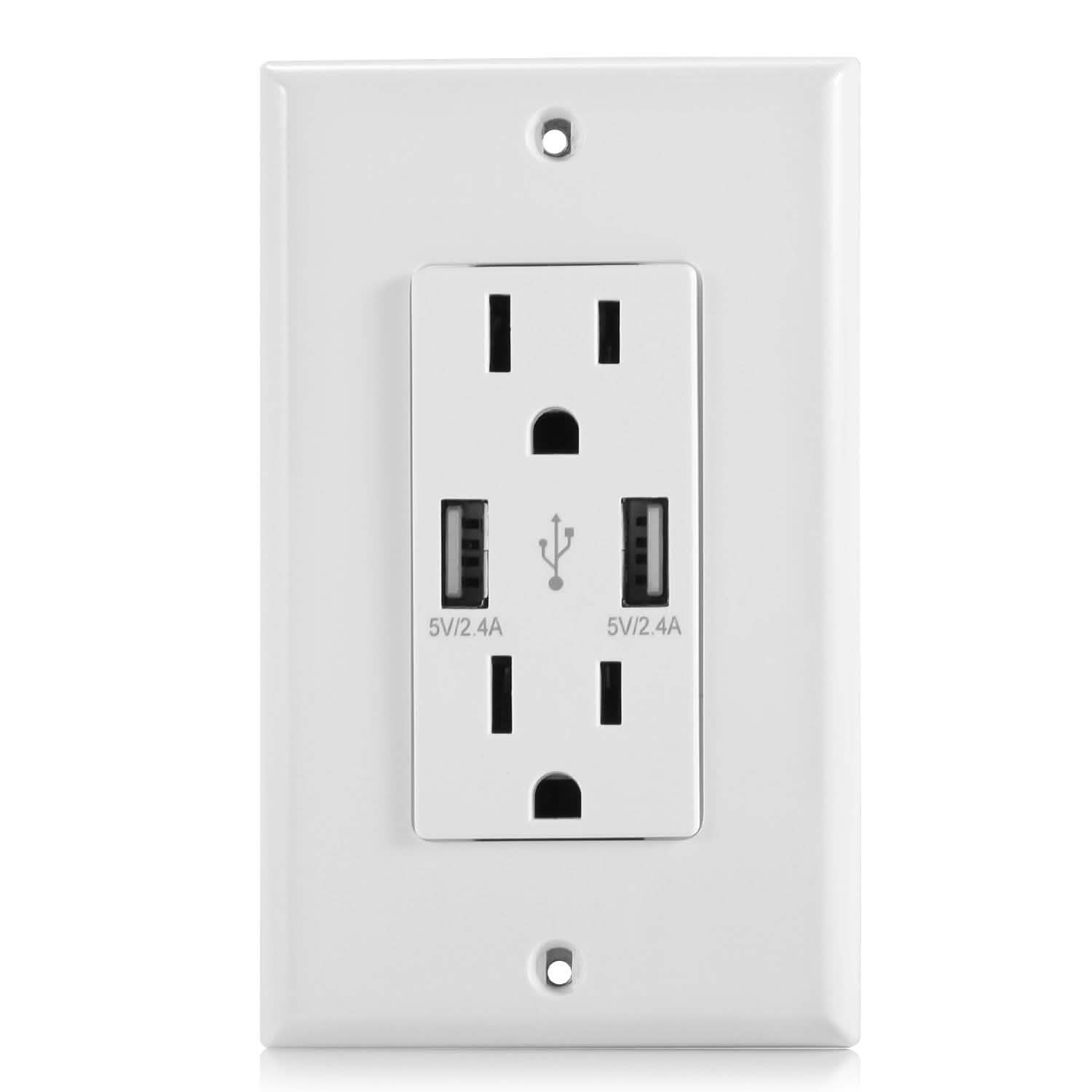 USB Wall Outlet Dual 2.4A USB Wall Charger White Batteries & Power Accessories - Tophatter Daily Deals