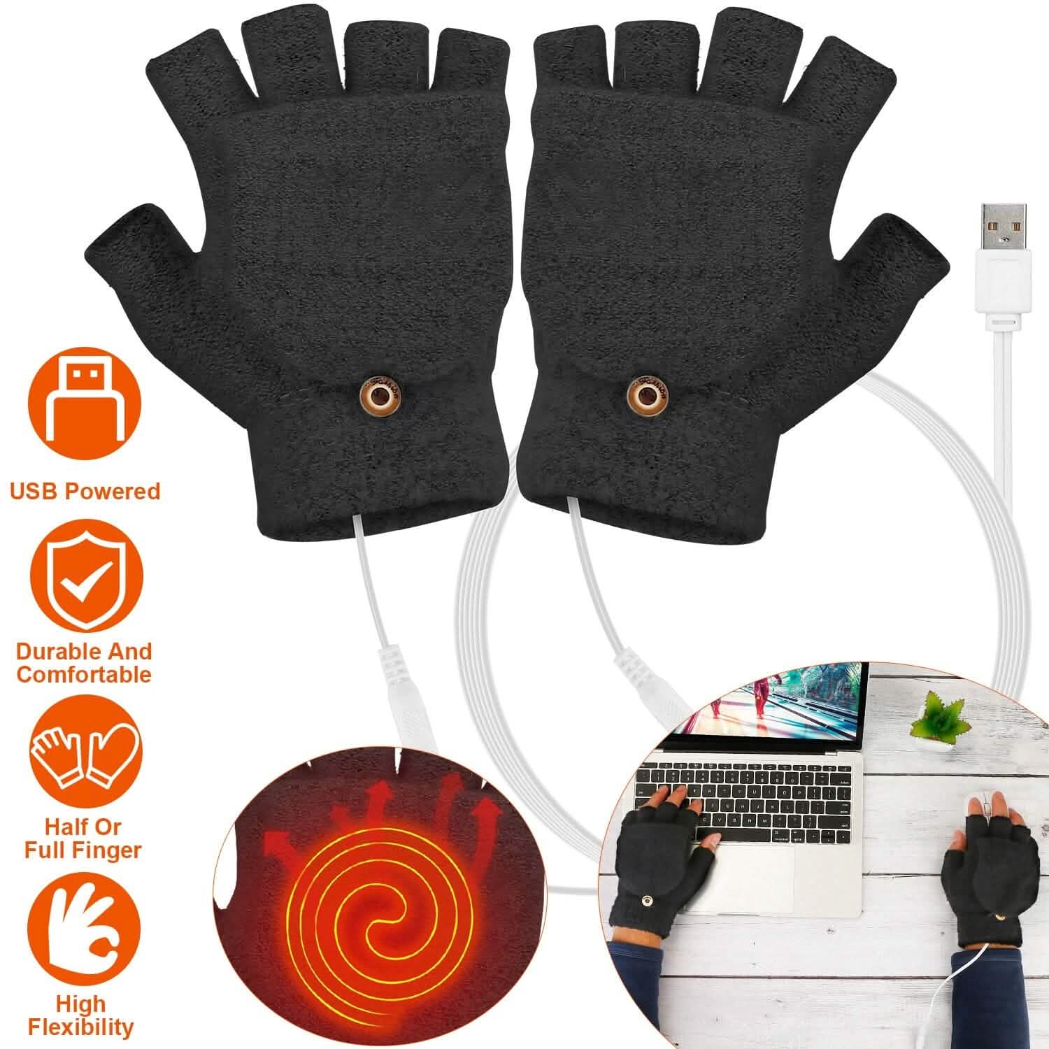USB Wool Heated Gloves Mitten Outdoor Recreation - Tophatter Daily Deals
