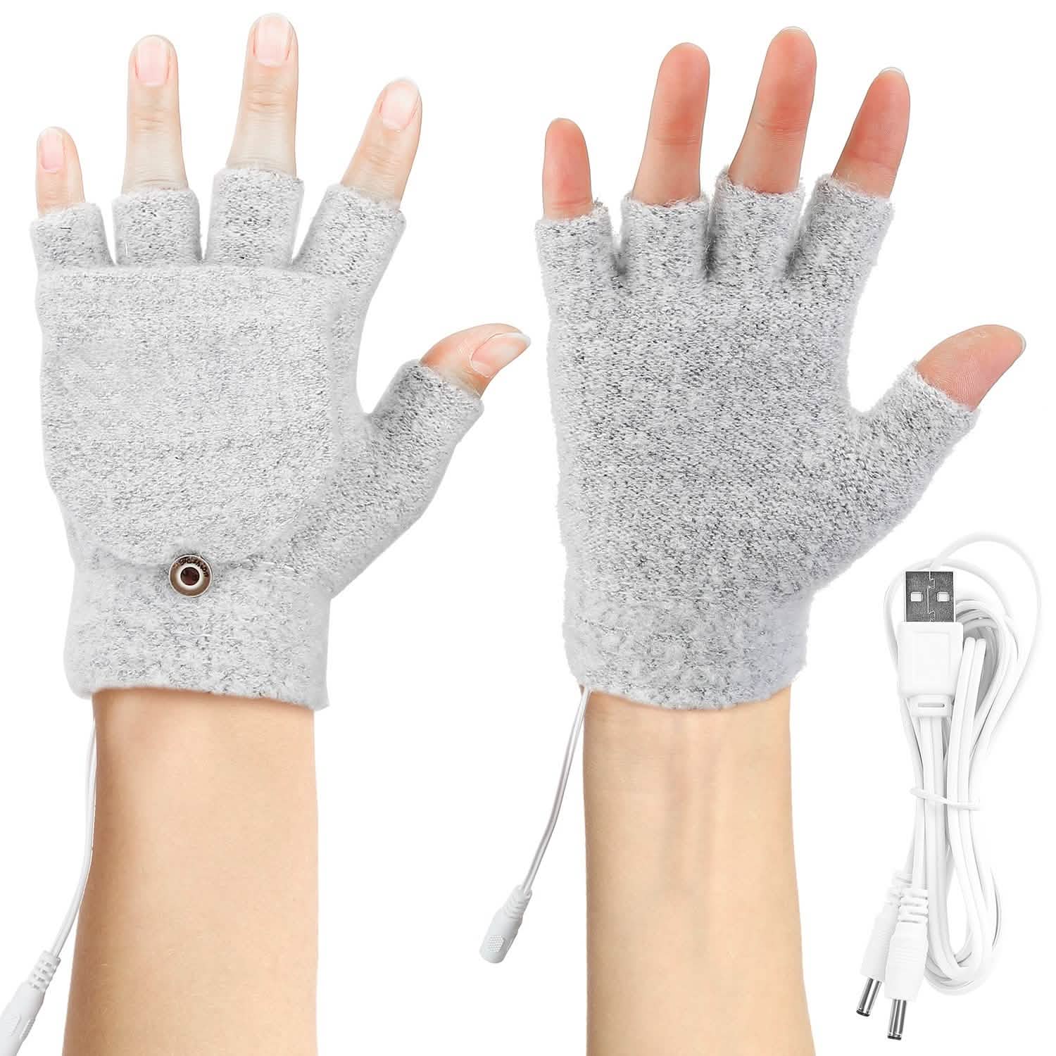 USB Wool Heated Half Fingerless Gloves Outdoor Recreation - Tophatter Daily Deals