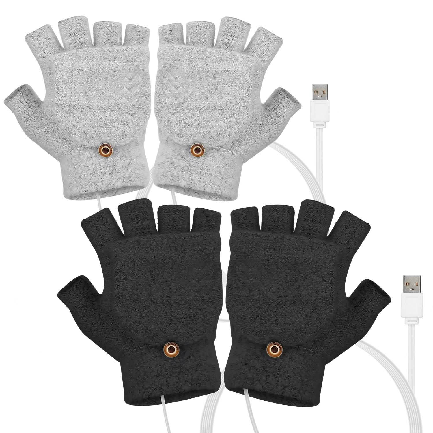 USB Wool Heated Half Fingerless Gloves Outdoor Recreation - Tophatter Daily Deals