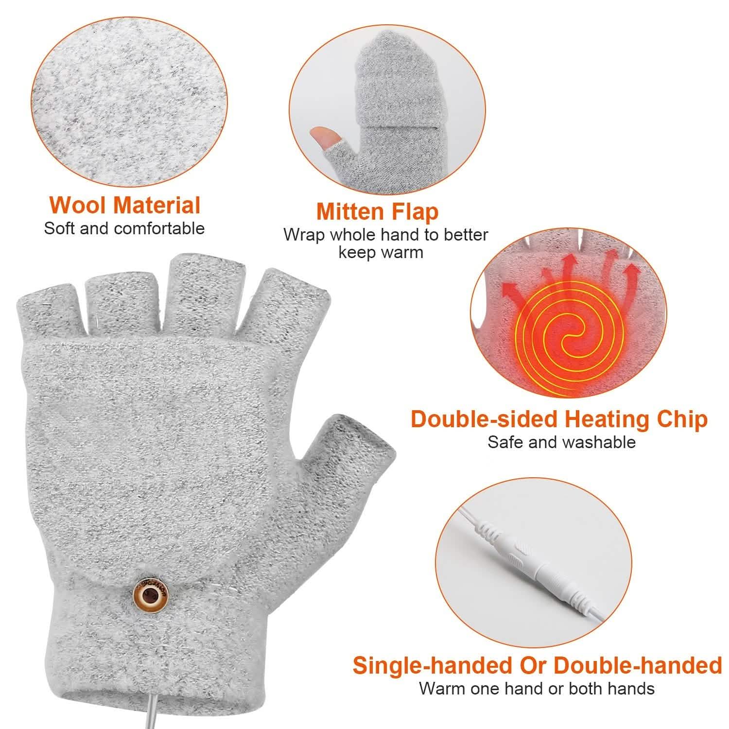 USB Wool Heated Half Fingerless Gloves Outdoor Recreation - Tophatter Daily Deals