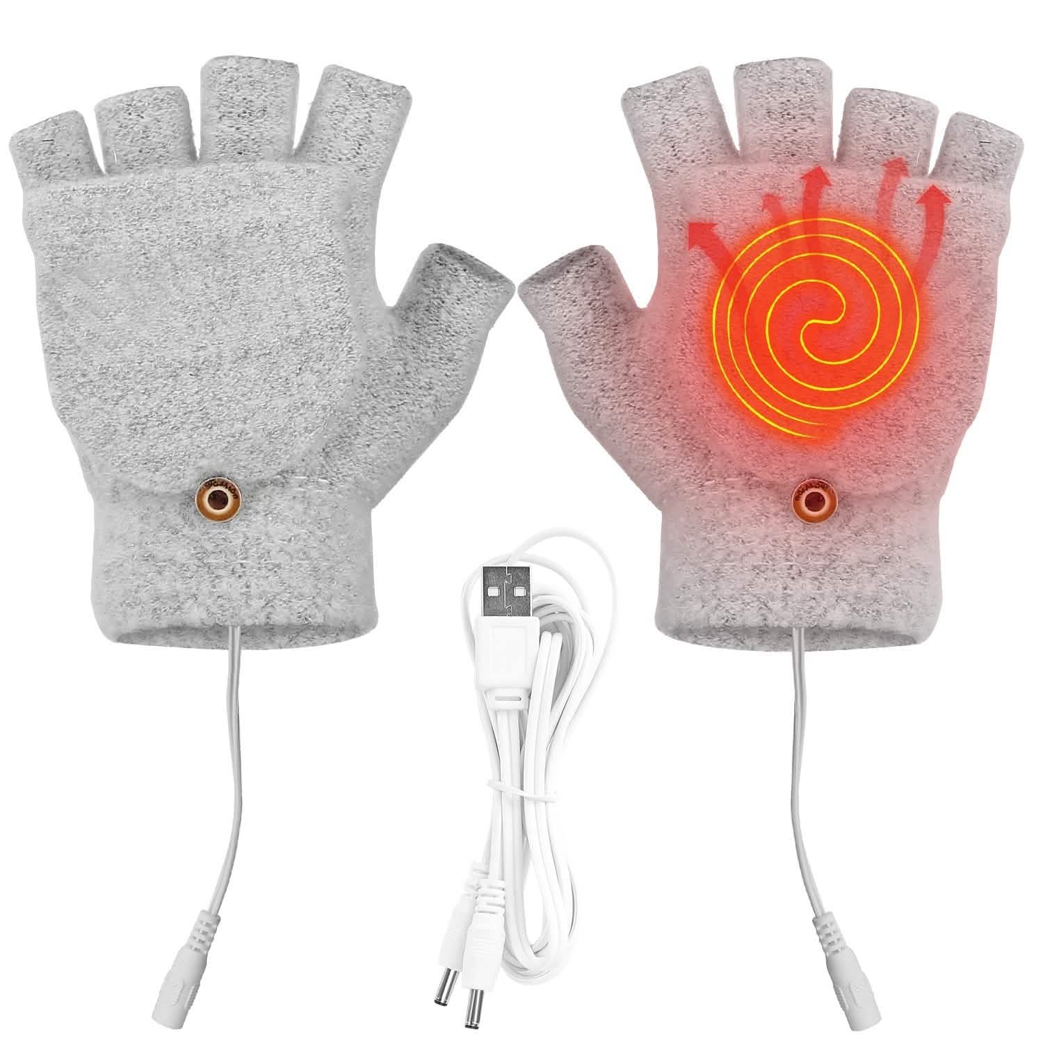 USB Wool Heated Half Fingerless Gloves Outdoor Recreation - Tophatter Daily Deals