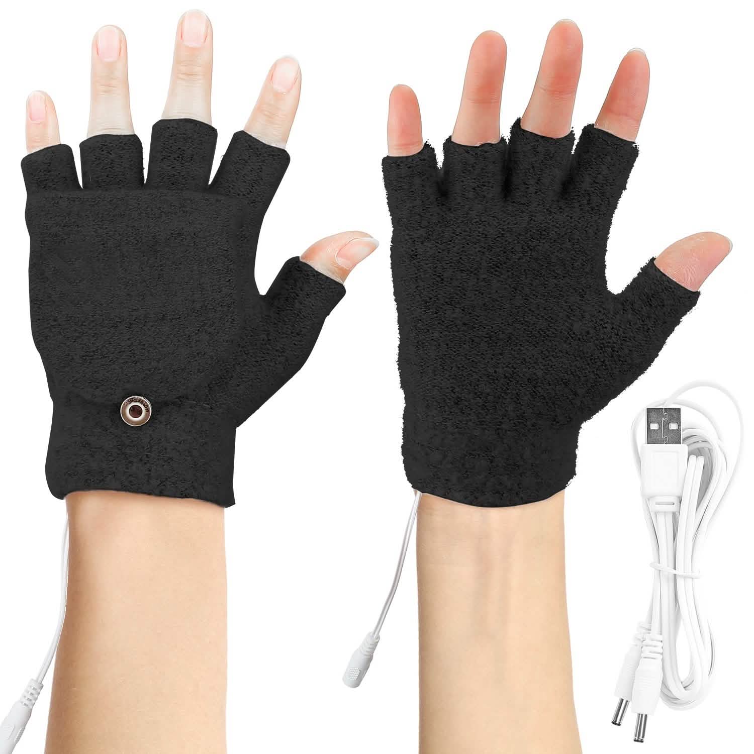 USB Wool Heated Half Fingerless Gloves Outdoor Recreation - Tophatter Daily Deals