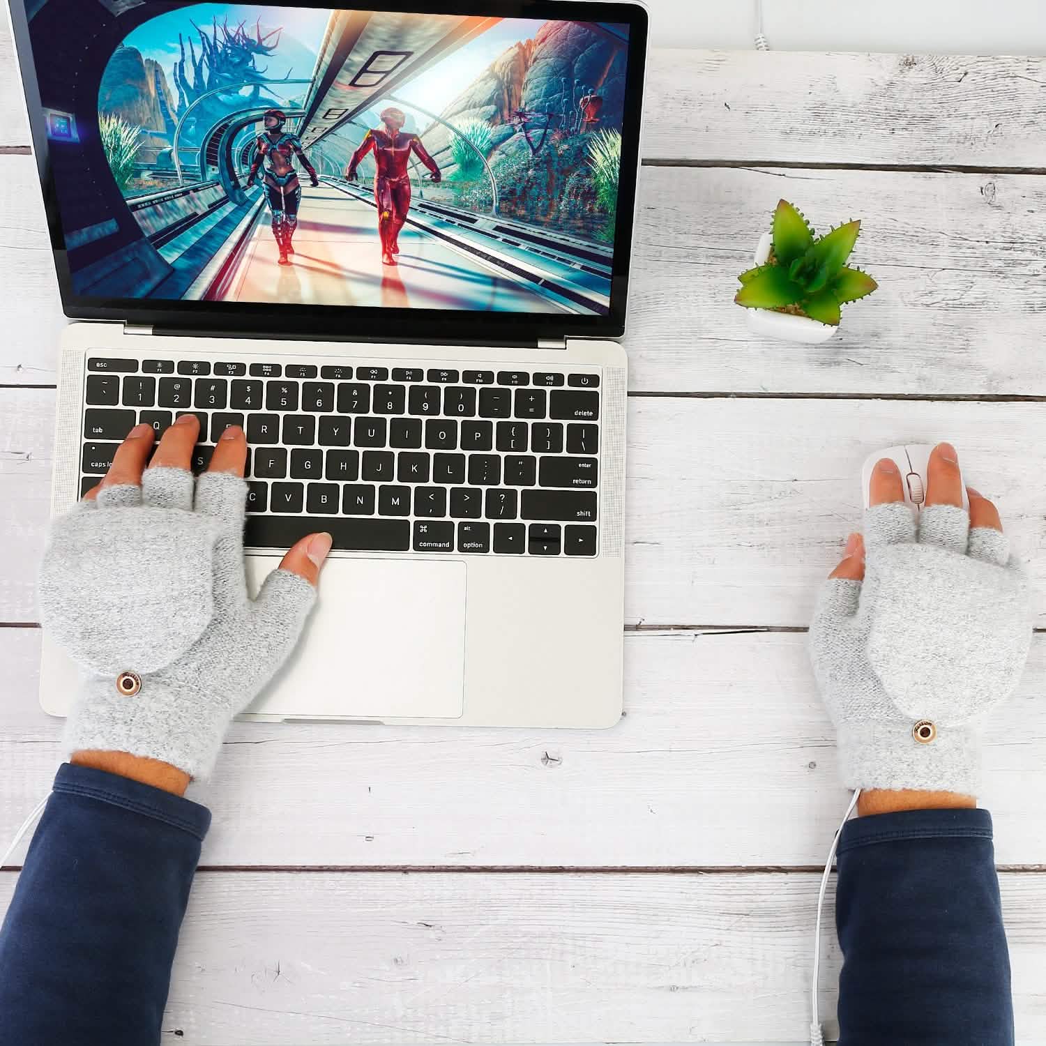 USB Wool Heated Half Fingerless Gloves Outdoor Recreation - Tophatter Daily Deals