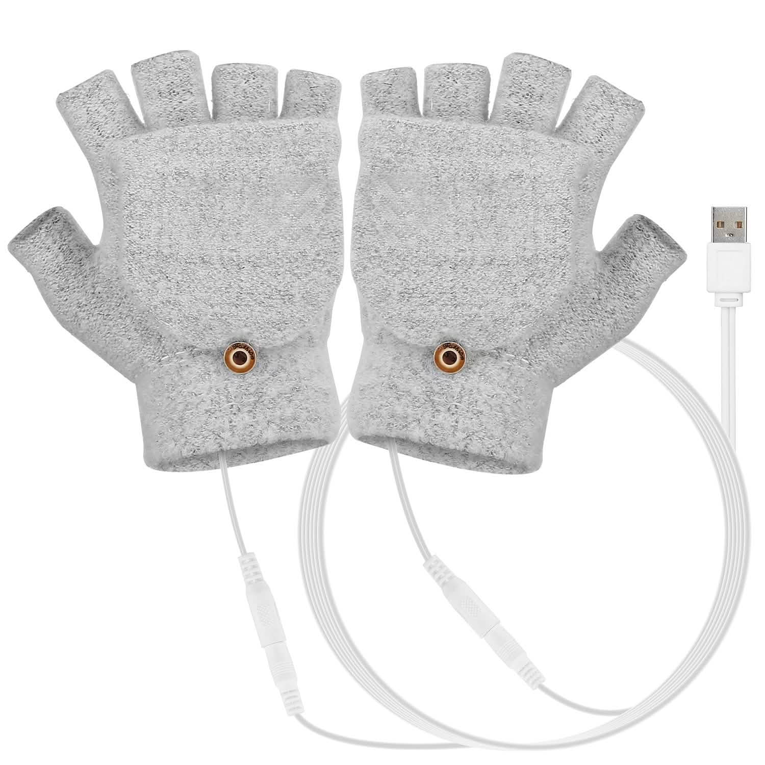 USB Wool Heated Half Fingerless Gloves Gray Outdoor Recreation - Tophatter Daily Deals