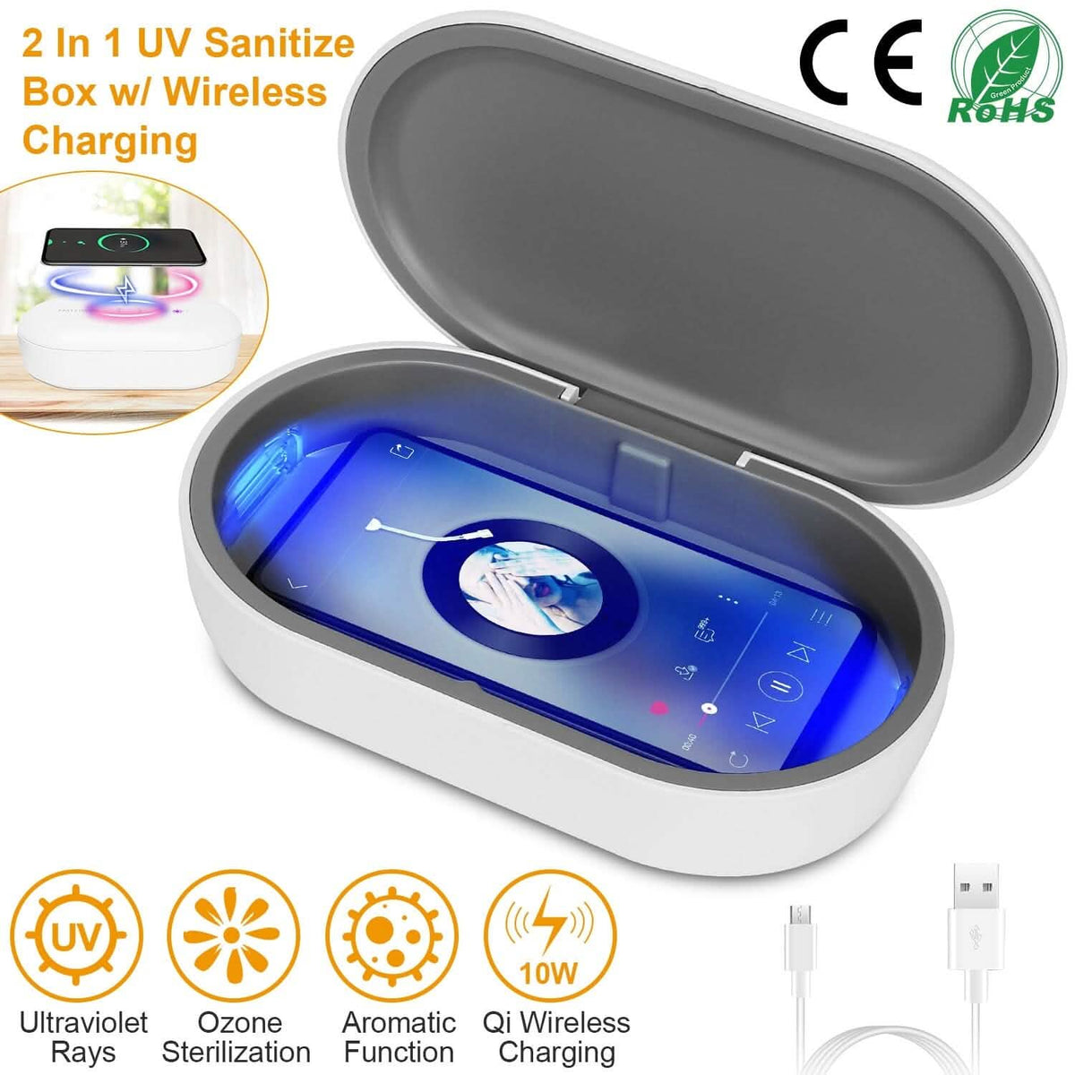 UV Light Sanitizer Box Portable 10w Phone Wireless Charging Disinfection Lamp Face Masks & PPE - Tophatter Daily Deals