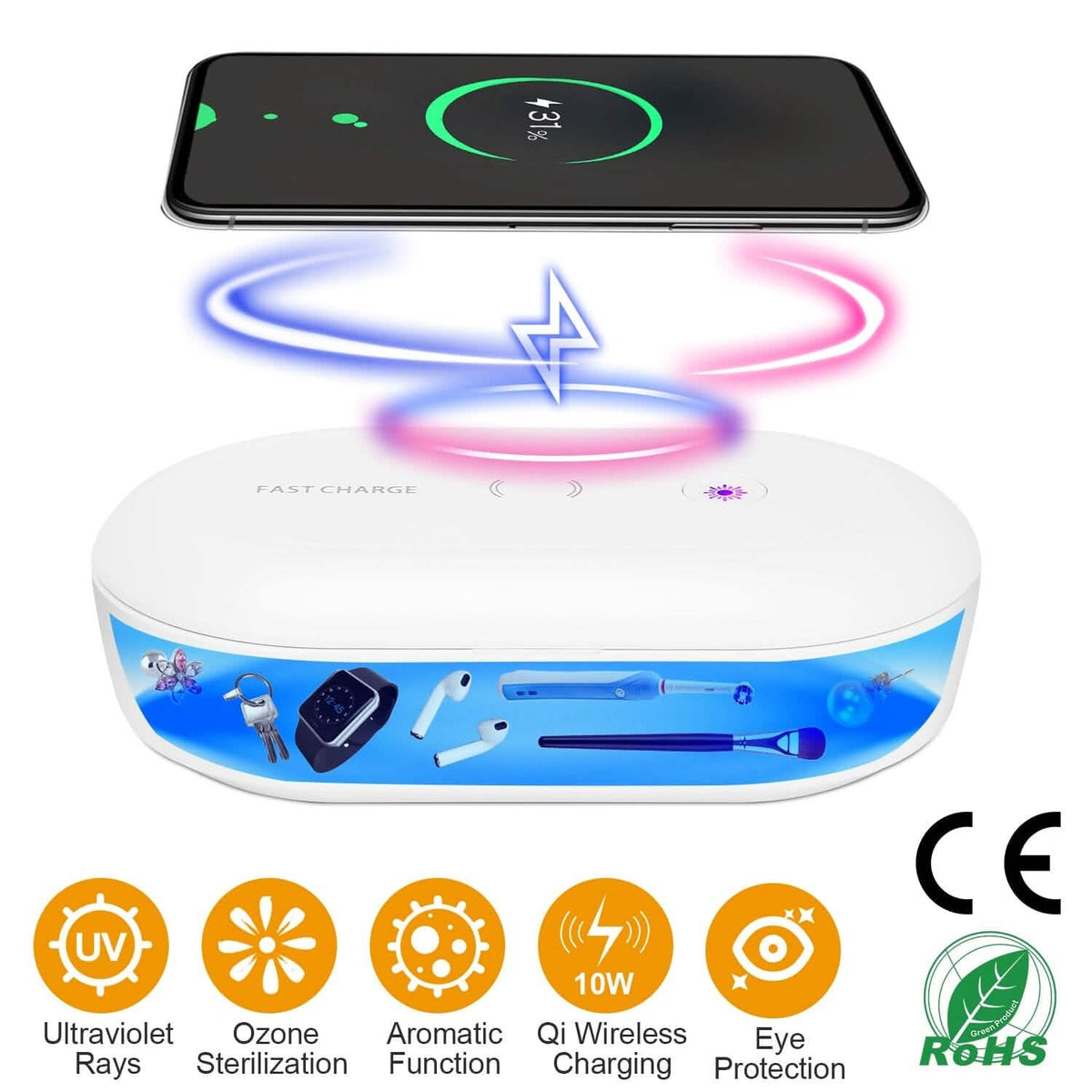 UV Light Sanitizer Box Portable 10w Phone Wireless Charging Disinfection Lamp Face Masks & PPE - Tophatter Daily Deals