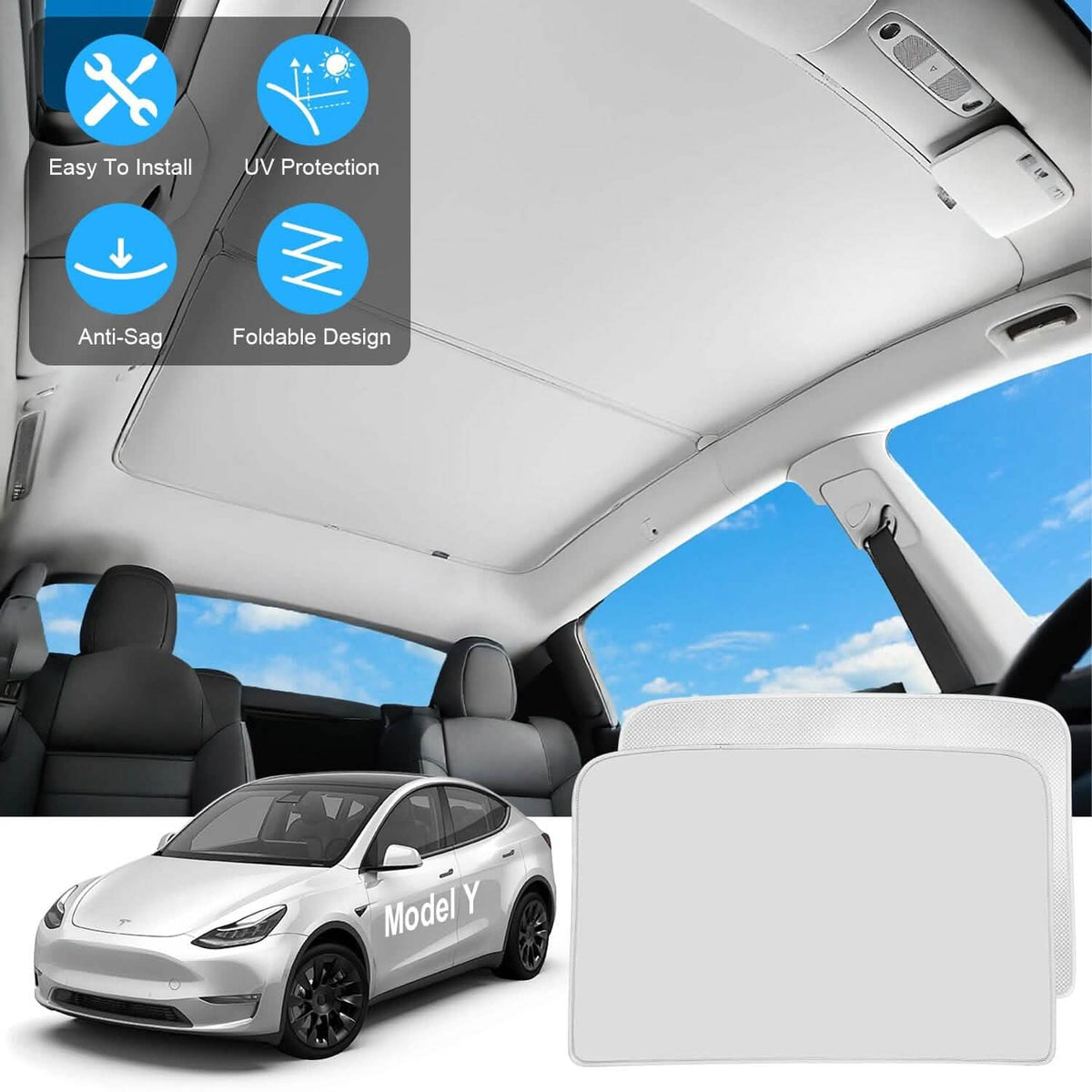UV Protection Sunshade Roof Fit for Tesla Model Y 2020-2024 Automotive - Tophatter Daily Deals
