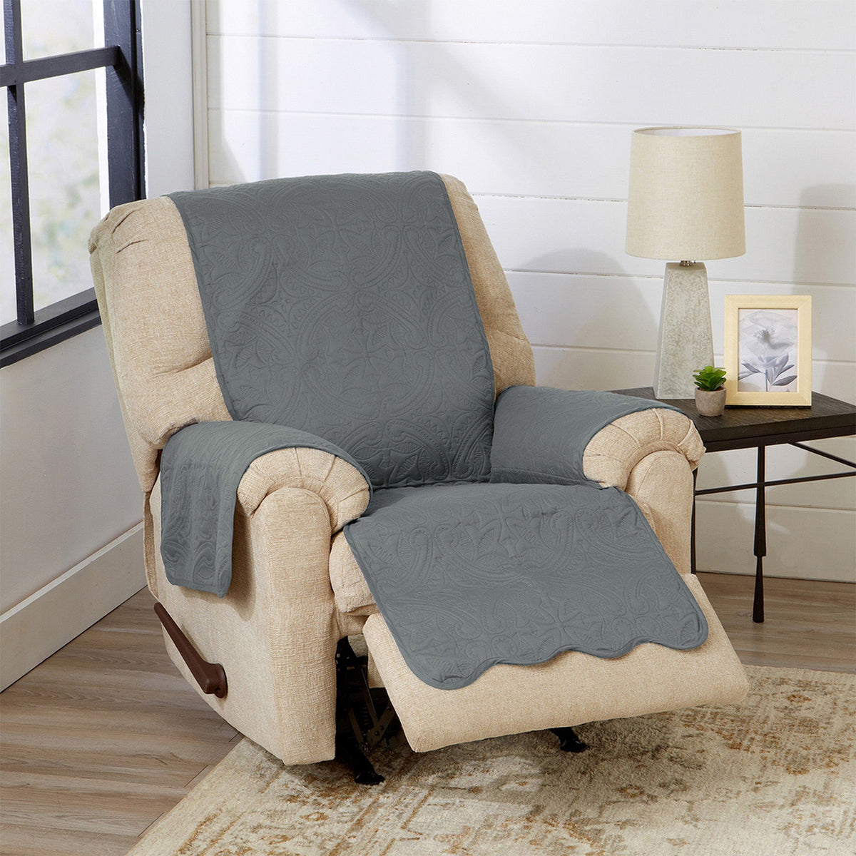 Medallion Solid Furniture Protector - Elenor Collection Recliner Mirage Gray Flax Furniture & Decor - Tophatter Daily Deals