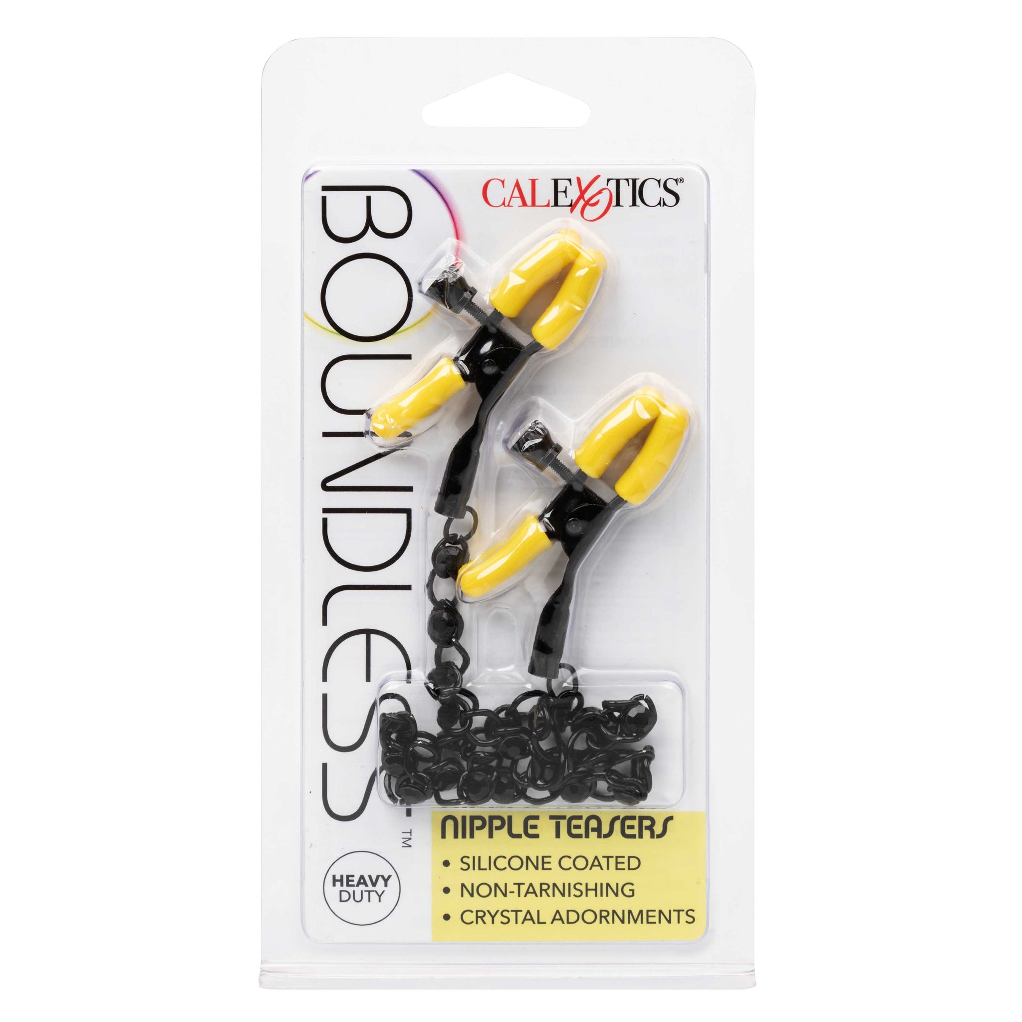 Boundless Nipple Teasers Adjustable Black Chain with Yellow Silicone Coated Clamps and Crystal Adornments > Sex Toys > Nipple Clamps - Tophatter Daily Deals