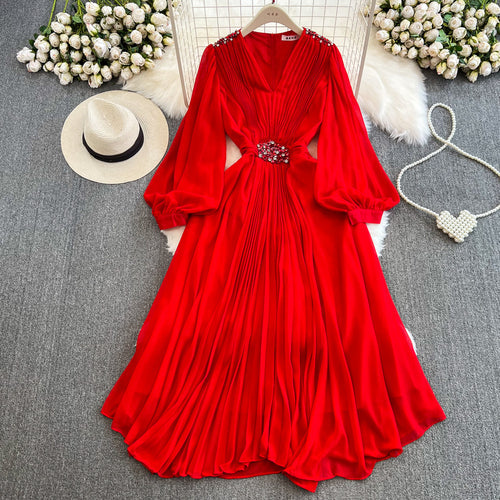V Neck Chiffon Women Party Dresses Red Maxi Dresses - Tophatter Daily Deals