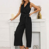 V-Neck Sleeveless Straight Summer Jumpsuit Black Women's Dresses - Tophatter Daily Deals