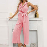 V-Neck Sleeveless Straight Summer Jumpsuit Pink Women's Dresses - Tophatter Daily Deals