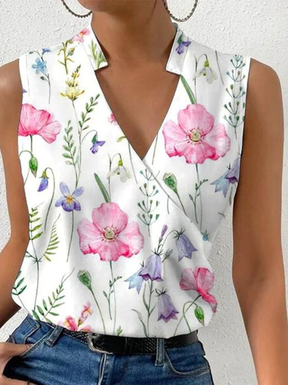 V-neck Sleeveless Women Blouses Blouses - Tophatter Daily Deals