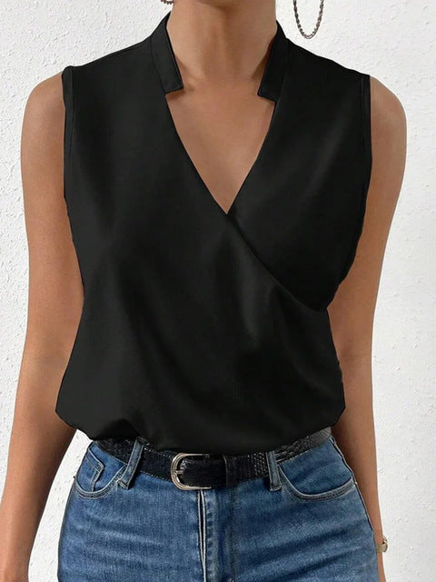V-neck Sleeveless Women Blouses Black Blouses - Tophatter Daily Deals