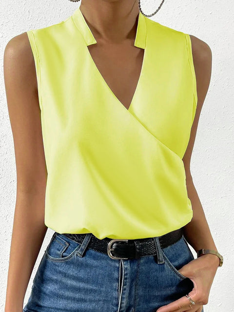 V-neck Sleeveless Women Blouses Yellow Blouses - Tophatter Daily Deals