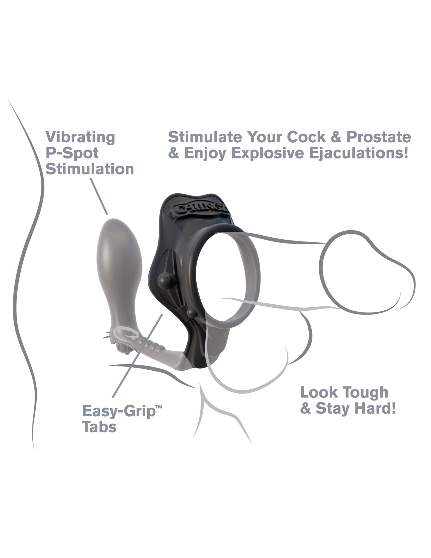 Fantasy Silicone Rock Hard Ass Gasm Performance C-Ring Black > Anal Range > Prostate Plugs - Tophatter Daily Deals