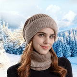 2-Piece Set: Ribbed Knit Beanie and Neck Scarf Khaki Hats - Tophatter Daily Deals