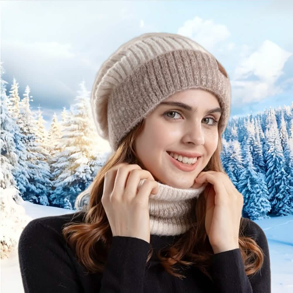 2-Piece Set: Ribbed Knit Beanie and Neck Scarf Cream Hats - Tophatter Daily Deals