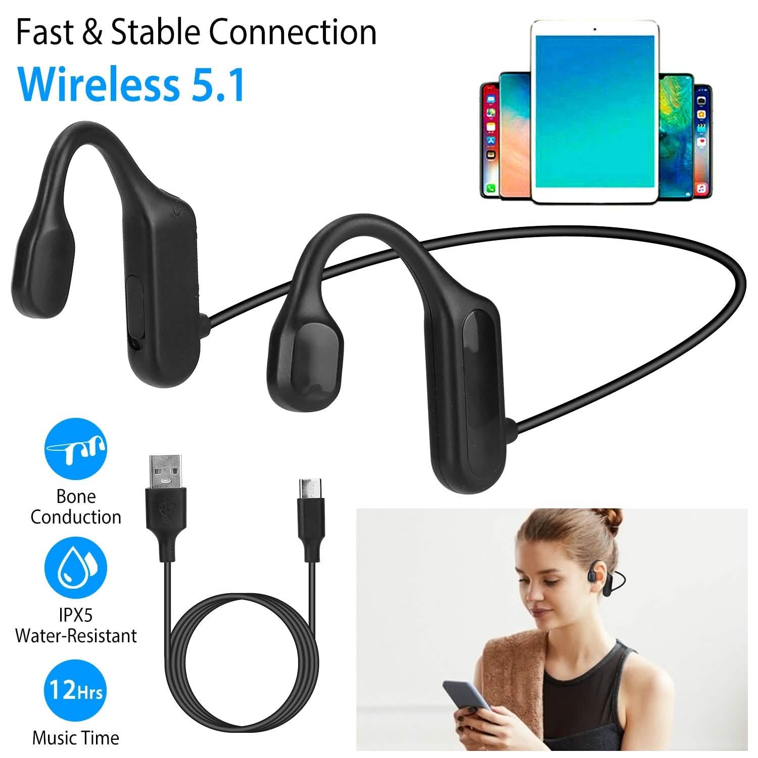 V5.1 Wireless Bone Conduction Headphone Headphones - Tophatter Daily Deals