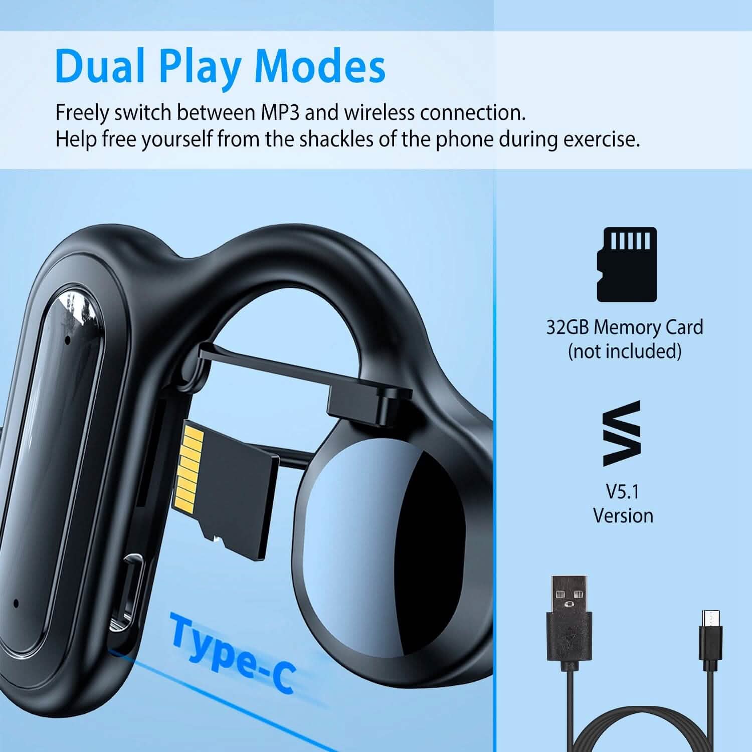 V5.1 Wireless Bone Conduction Headphone Headphones - Tophatter Daily Deals