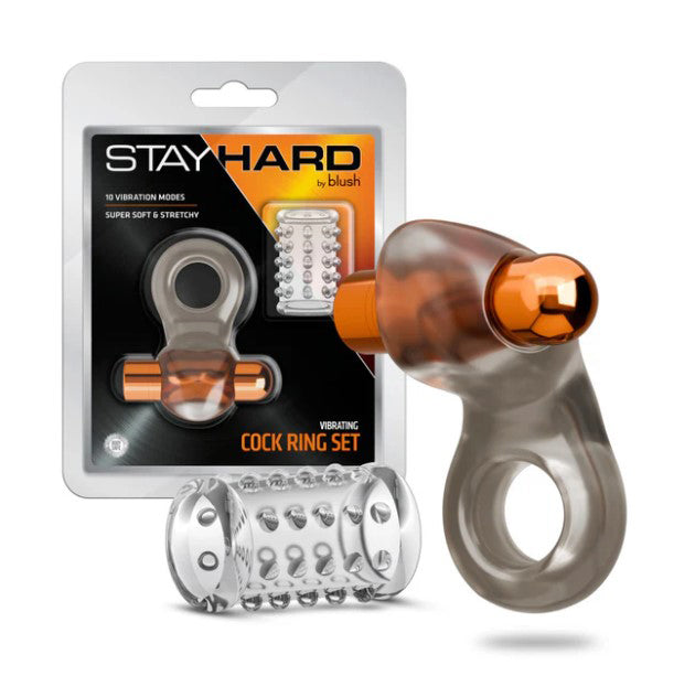 Stay Hard Vibrating Cock Ring Set With Textured Sleeve – Vibrating Cock Ring > Cock Ring > Vibrating - Tophatter Daily Deals