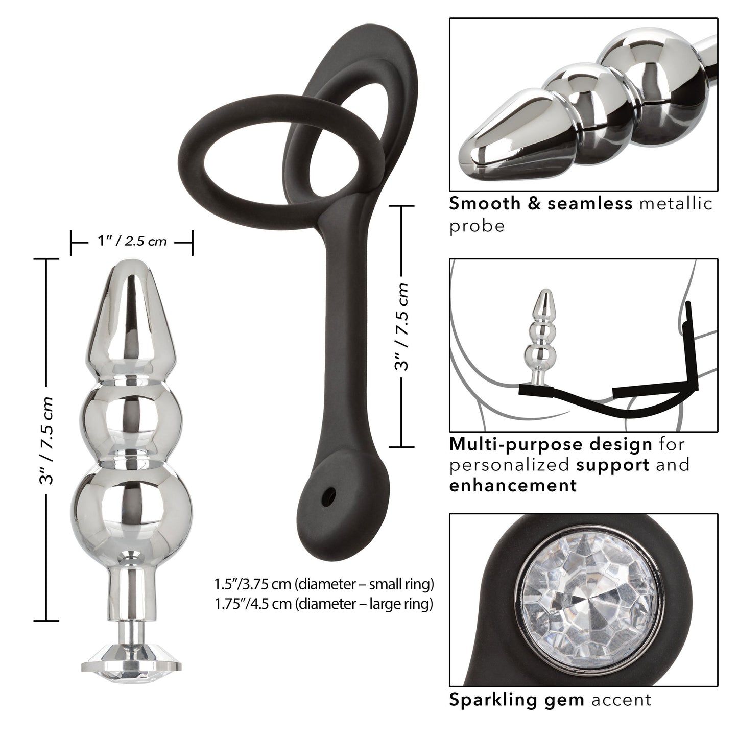 Star Fucker Beaded Plug With Stretchy Black Silicone Dual Enhancer and Silver Metal Probe > Anal Range > Prostate Plugs - Tophatter Daily Deals