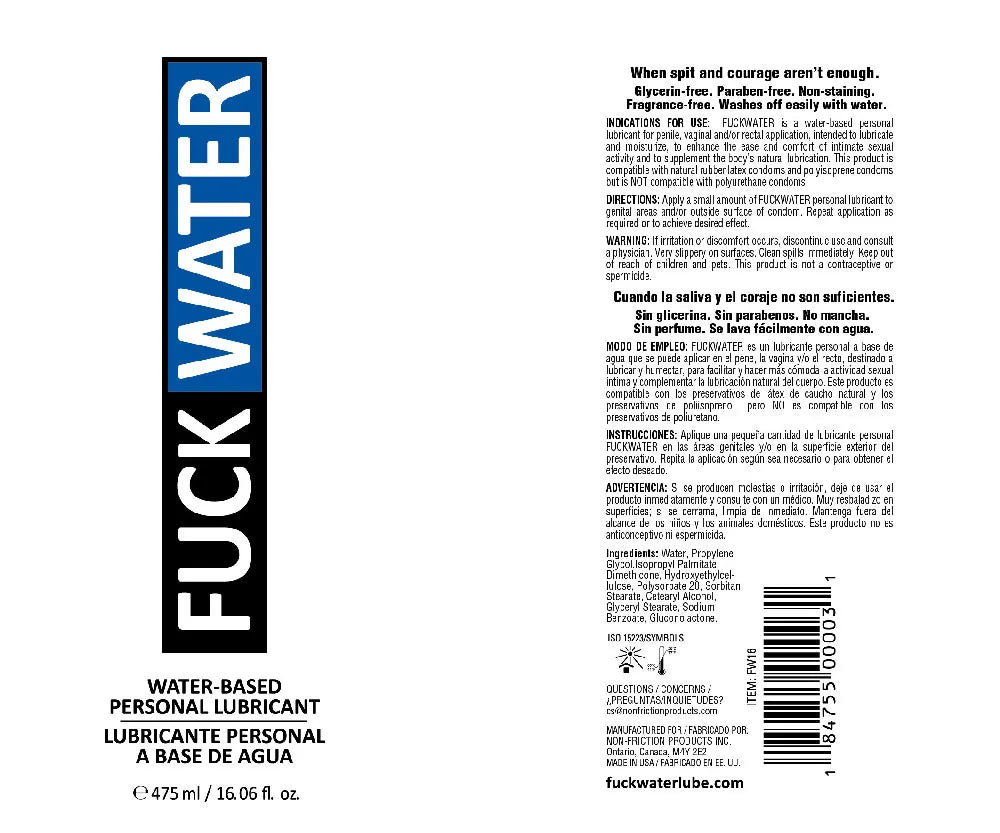 FuckWater Water-Based Lubricant – Premium Glycerin-Free 16 Fl Oz Lubricant > Lube > Water Based - Tophatter Daily Deals