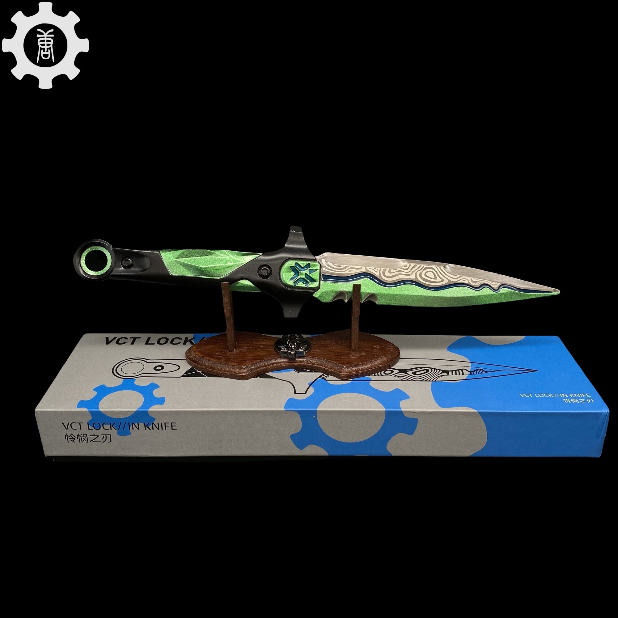 New Version Metal VCT Knife Life Size Most Accurate Replica Green & Oak Wood Stand weapon fan art - Tophatter Daily Deals