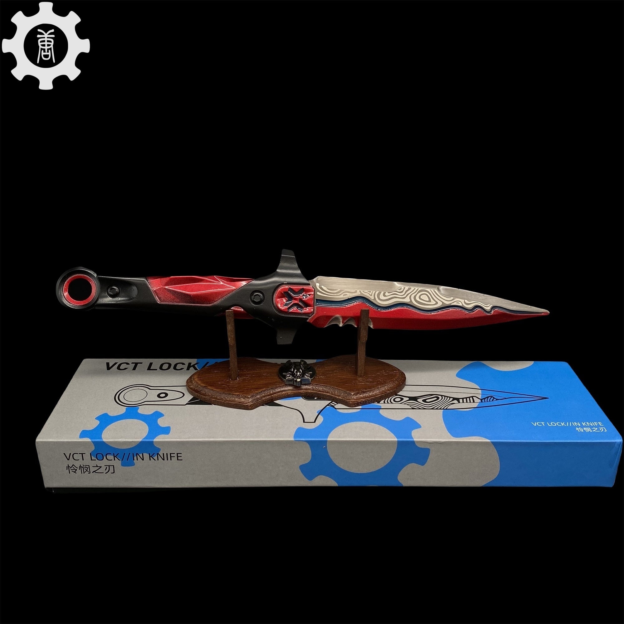 New Version Metal VCT Knife Life Size Most Accurate Replica Red & Oak Wood Stand weapon fan art - Tophatter Daily Deals