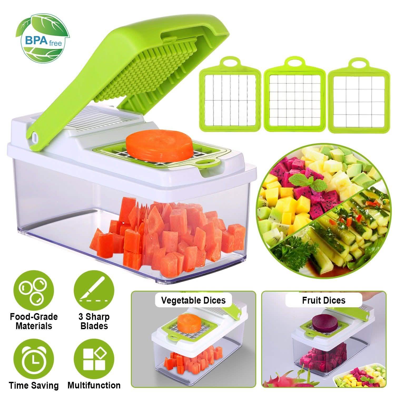 Vegetable Slicer Set with 3 Blades Stainless Steel Food Chopper Kitchen Tools & Gadgets - Tophatter Daily Deals