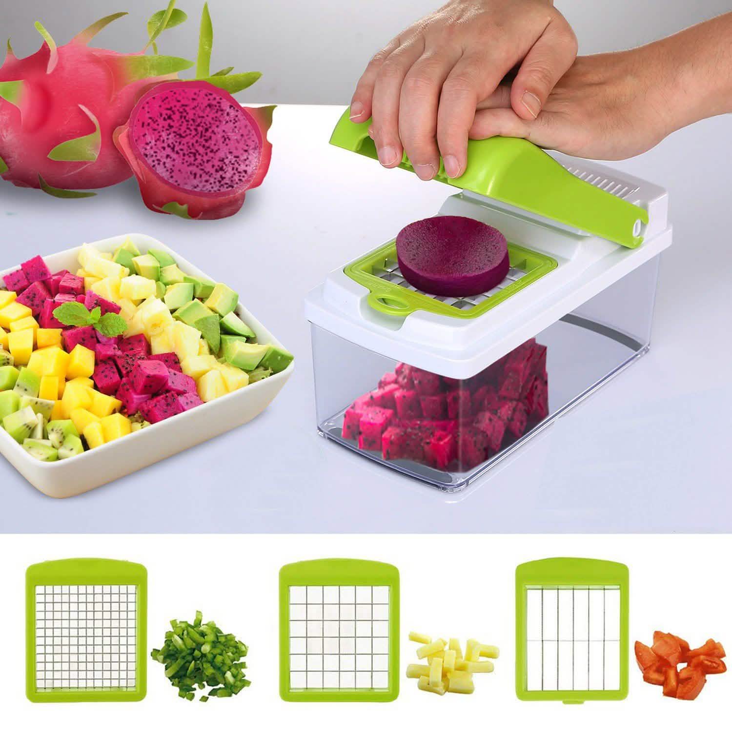 Vegetable Slicer Set with 3 Blades Stainless Steel Food Chopper Kitchen Tools & Gadgets - Tophatter Daily Deals